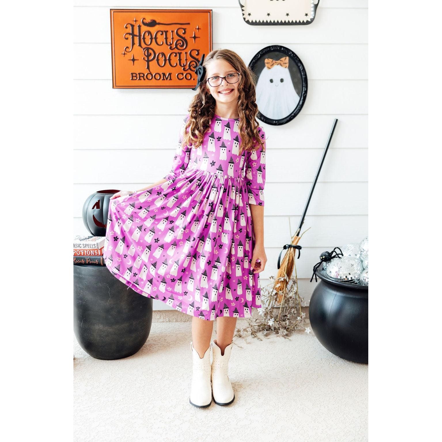 Witches Boo 3/4 Sleeve Pocket Twirl Dress