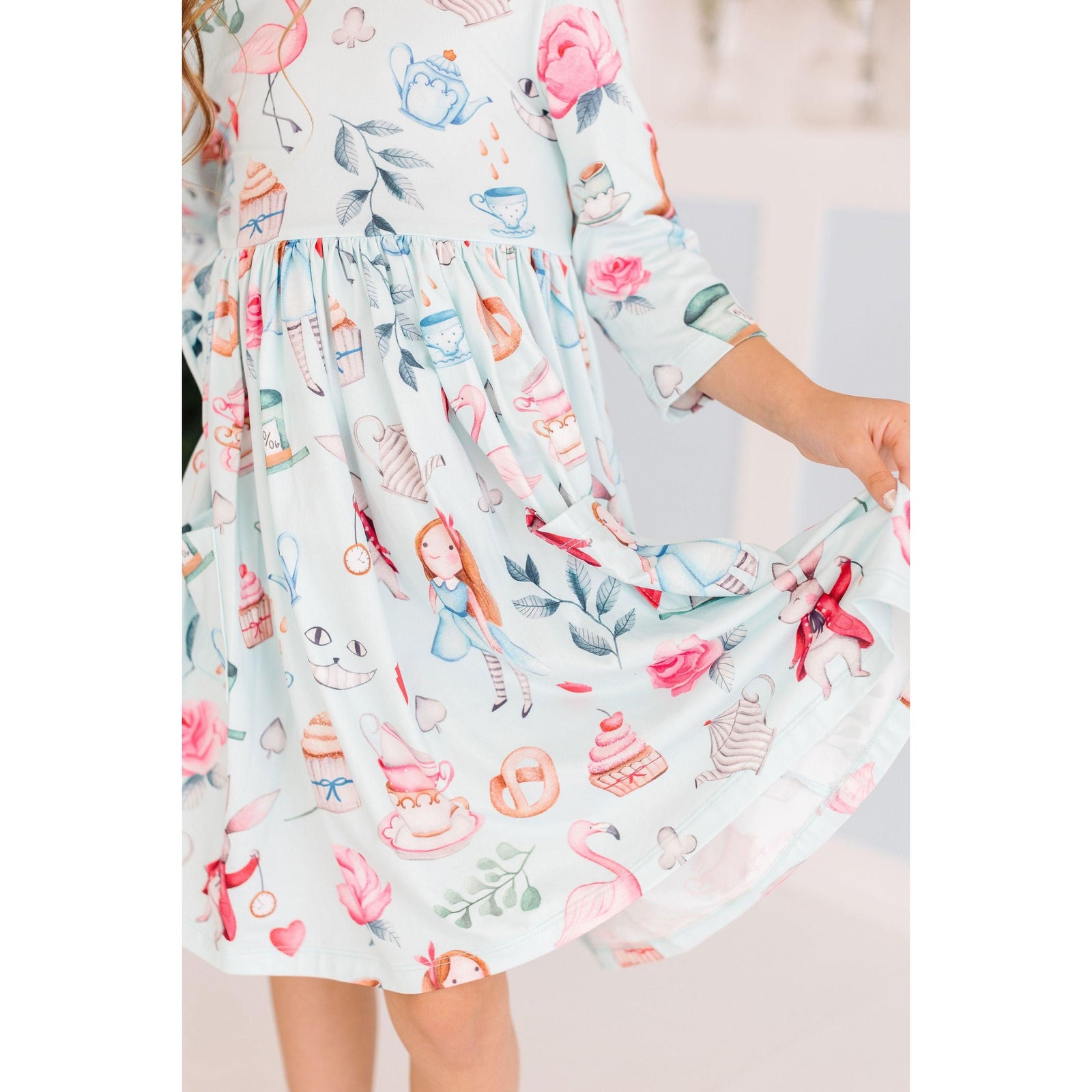Wonderland 3/4 Sleeve Pocket Twirl Dress