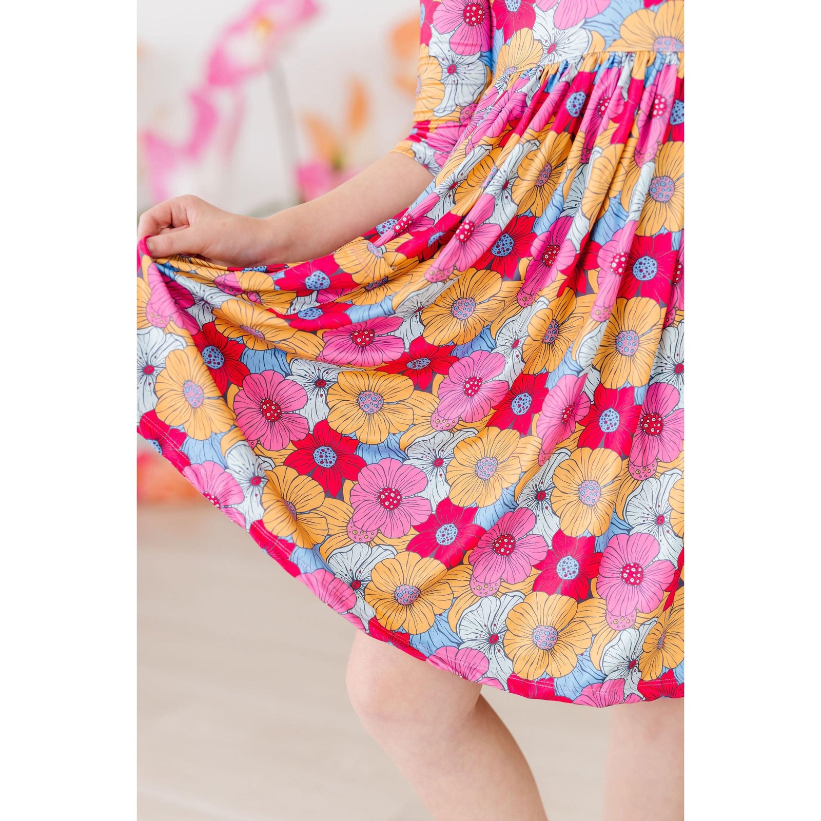 Wonderland Floral 3/4 Sleeve Pocket Twirl Dress