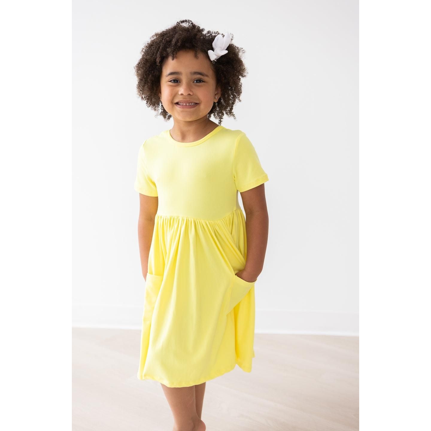 Yellow S/S Pocket Twirl Dress