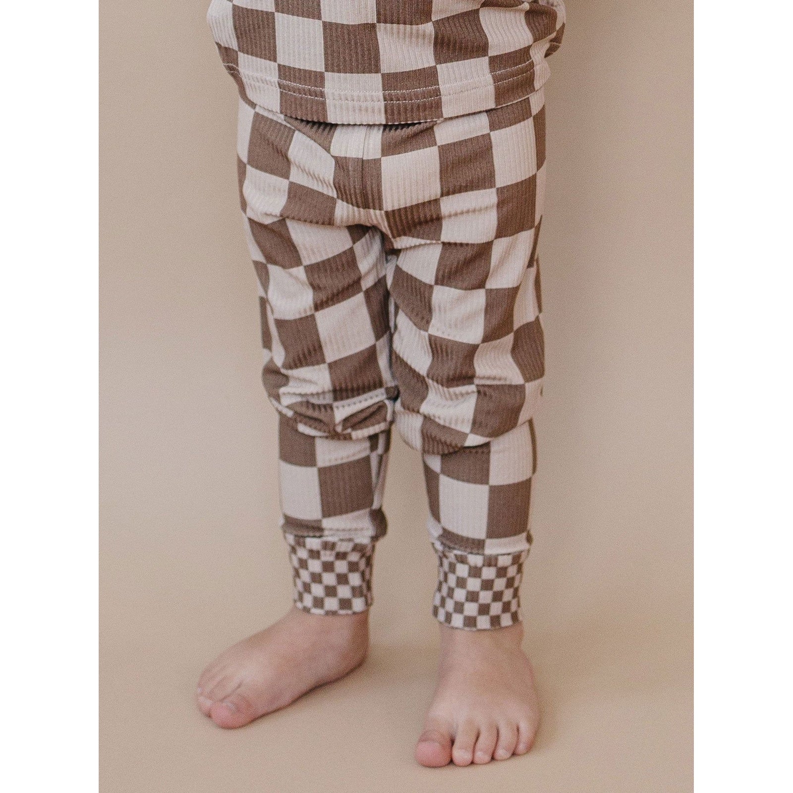 Ribbed Bamboo Two Piece Set | Latte Checkered