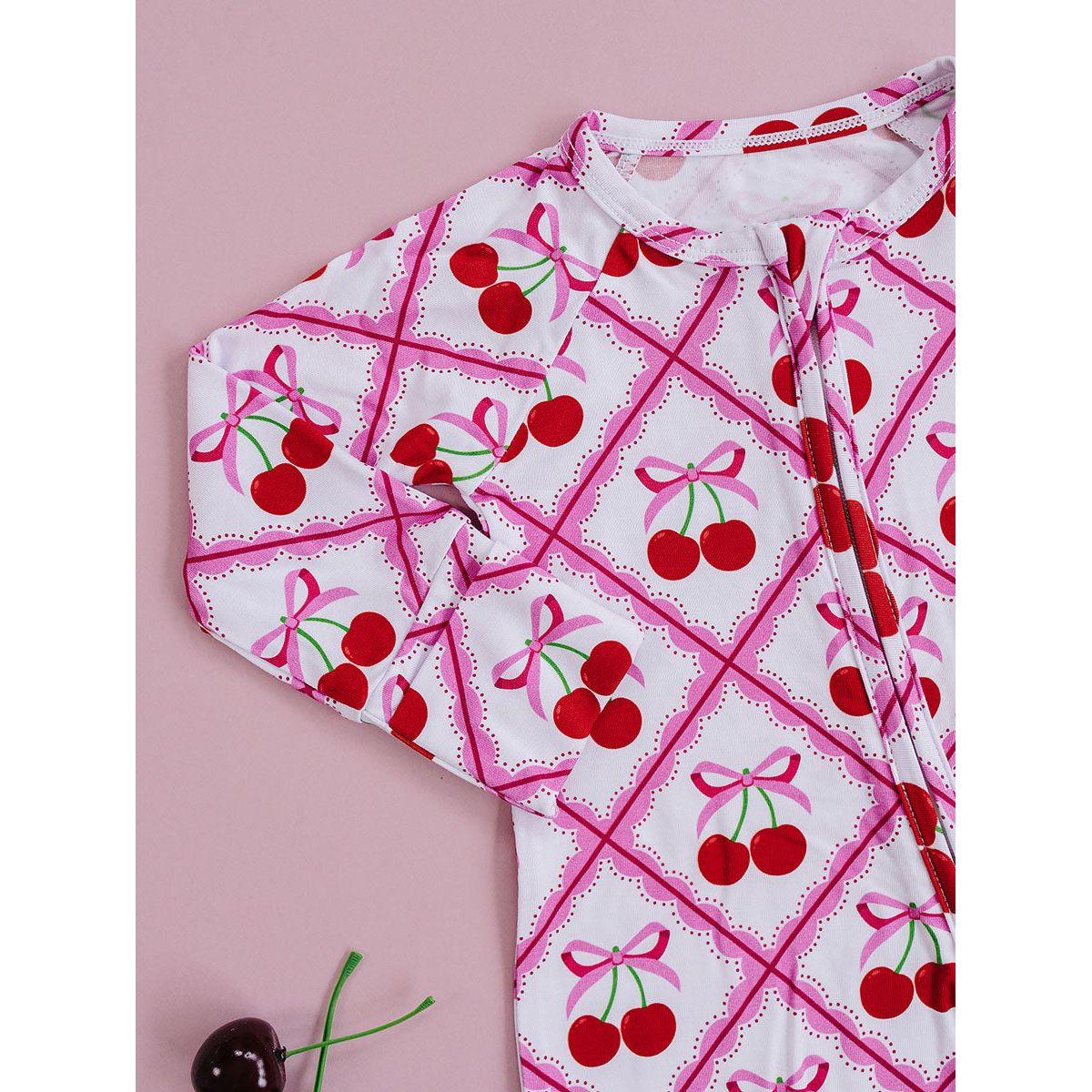 Bamboo Zip Romper | Cherry Bow