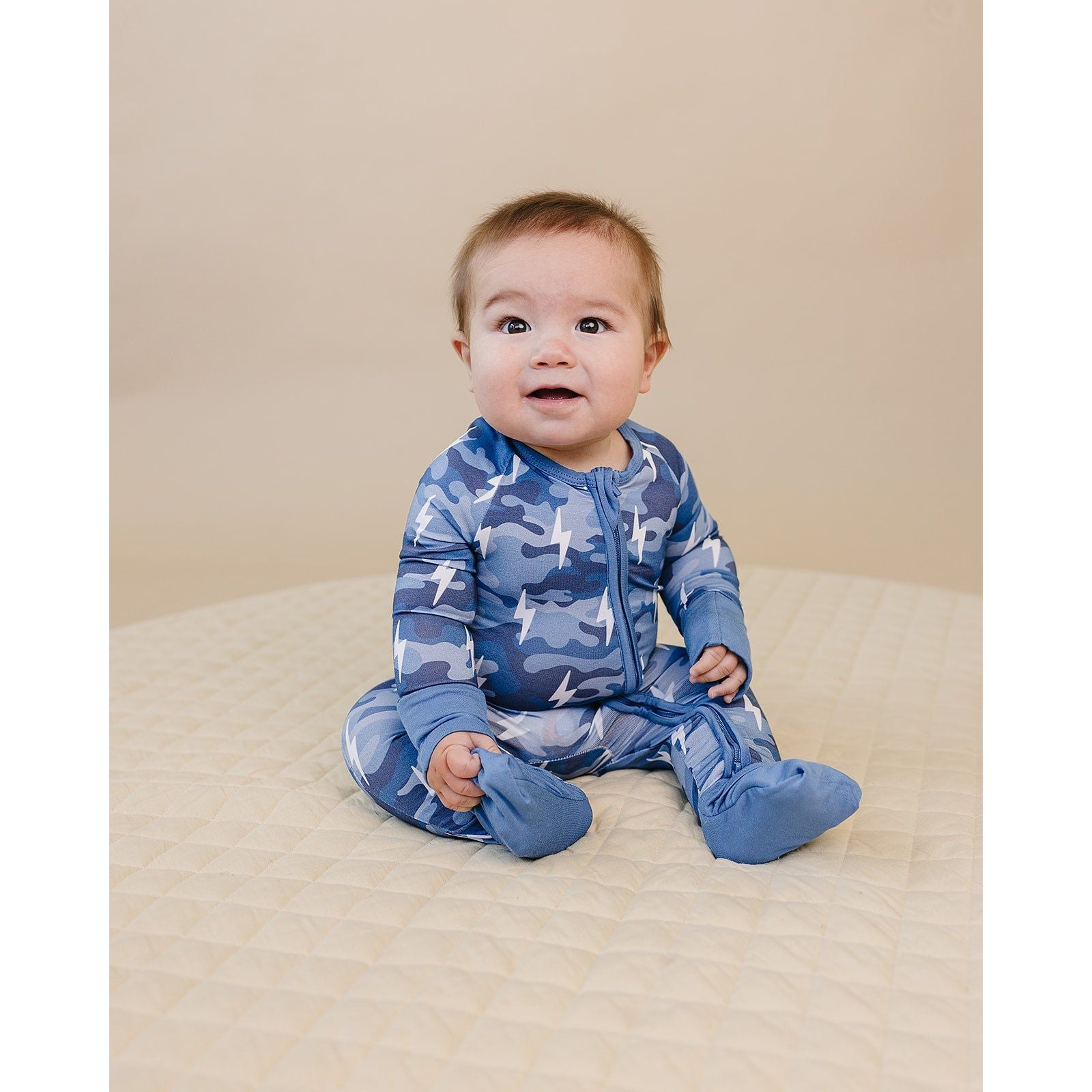 Bamboo Zip Romper | Blue Camo Bolts