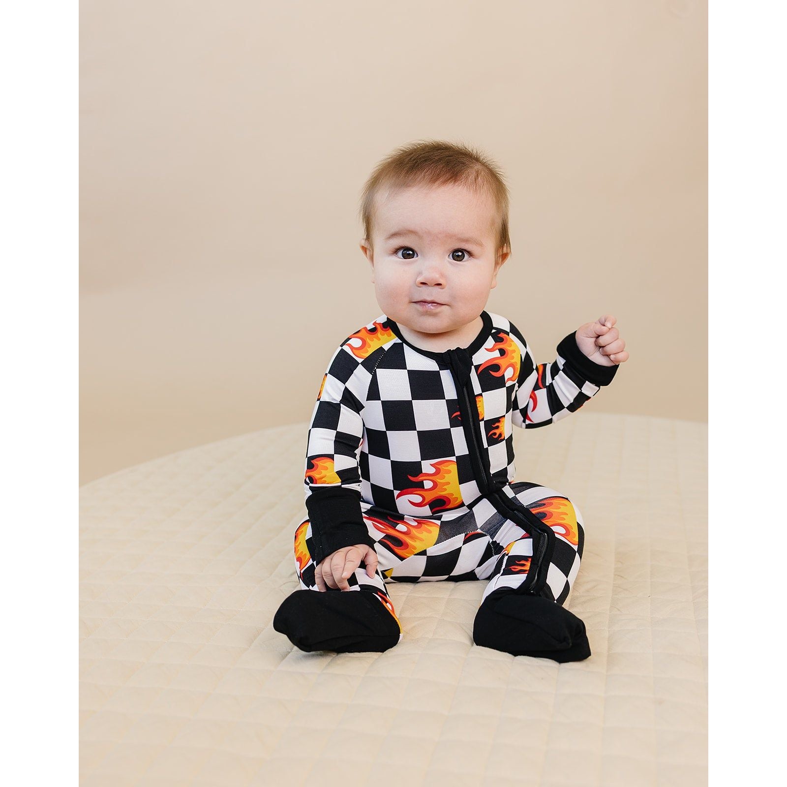 Bamboo Zip Romper | Checker Blaze