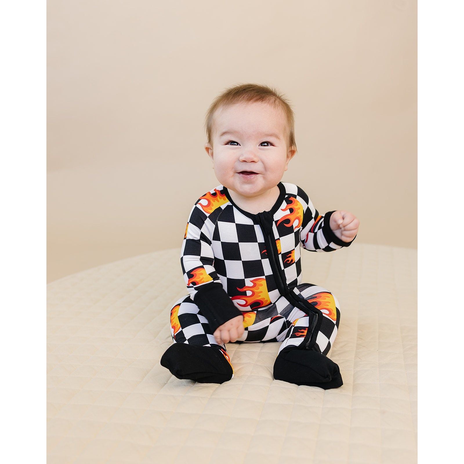 Bamboo Zip Romper | Checker Blaze