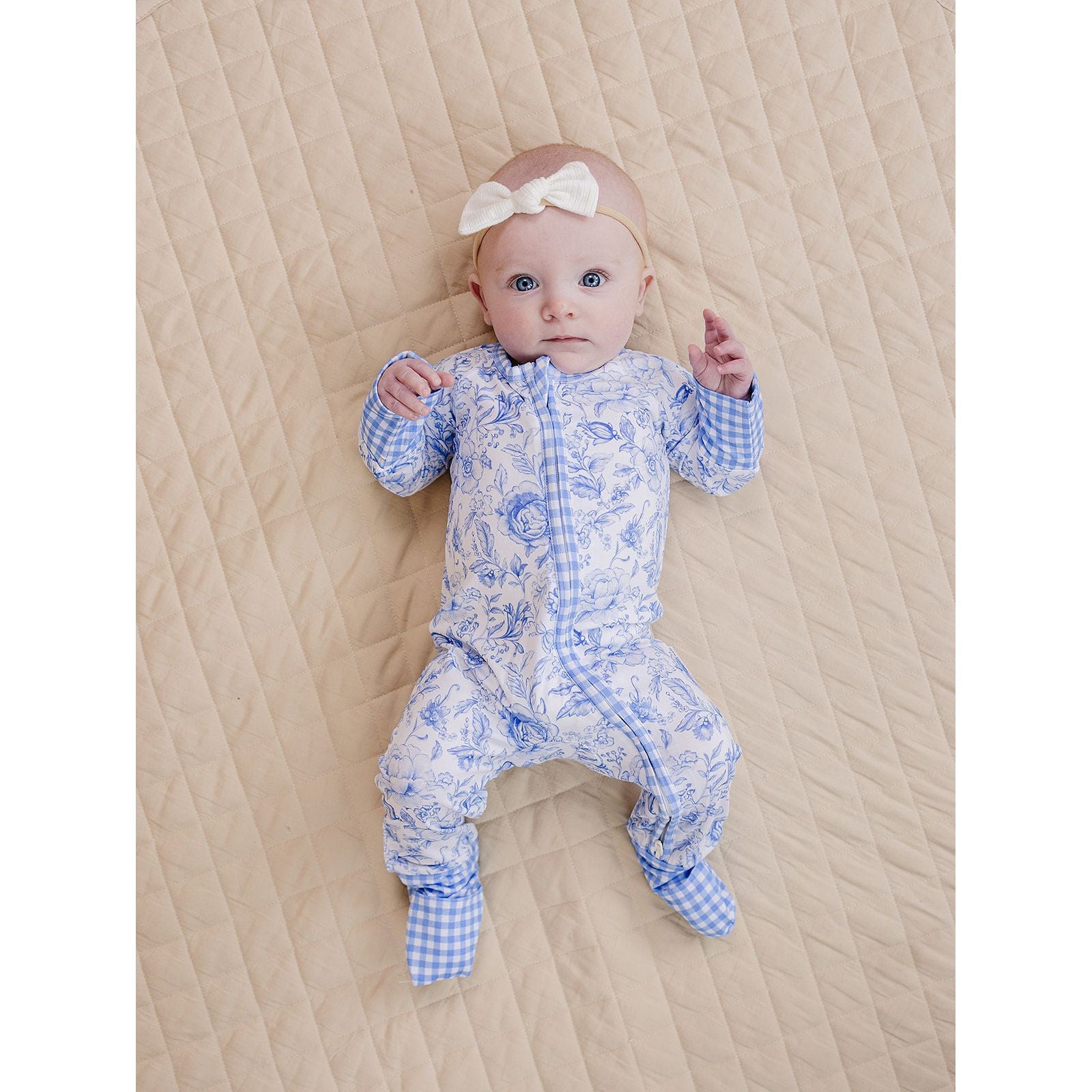 Bamboo Zip Romper | Blue Flowers