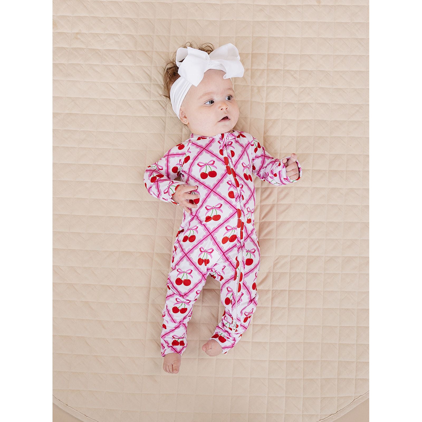 Bamboo Zip Romper | Cherry Bow