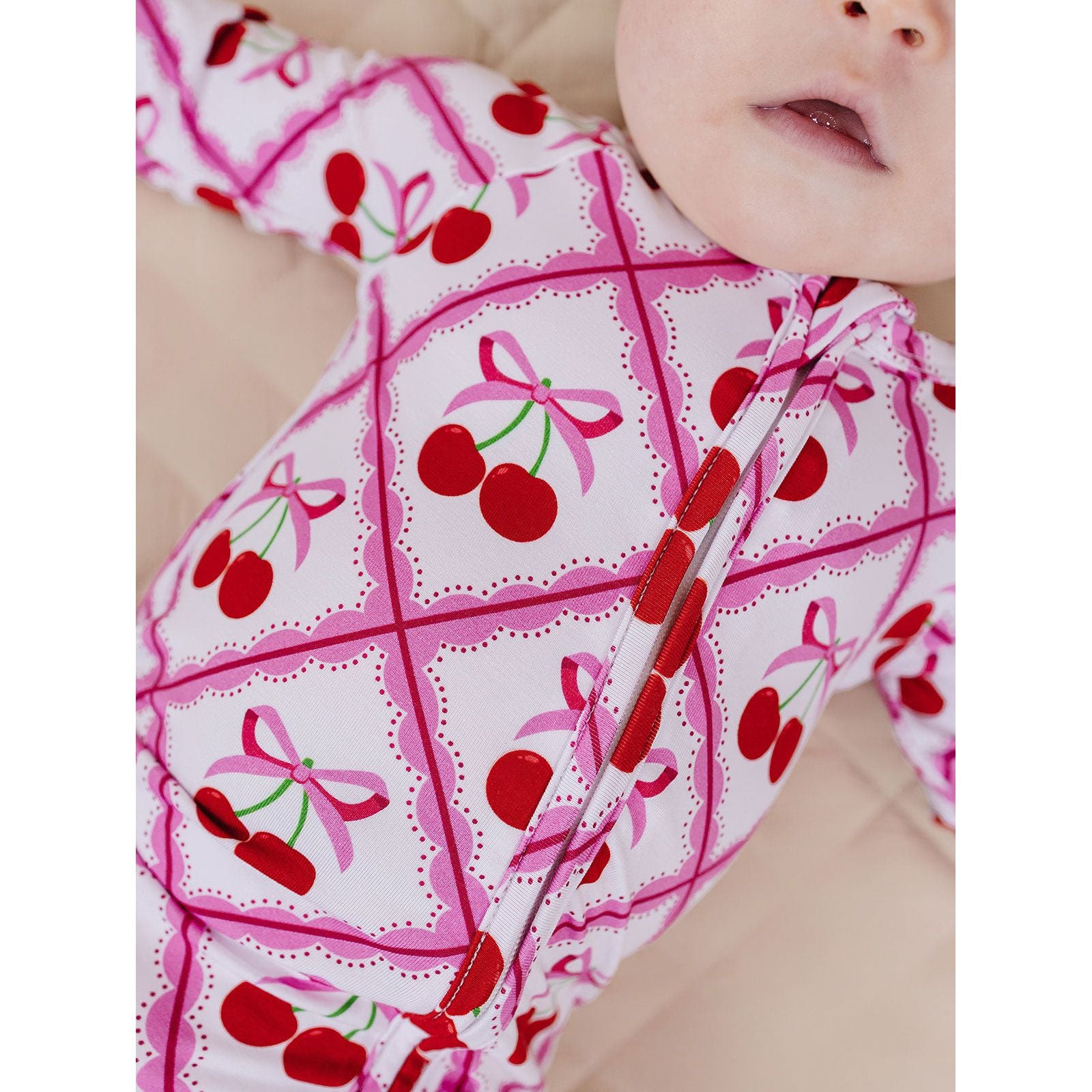 Bamboo Zip Romper | Cherry Bow