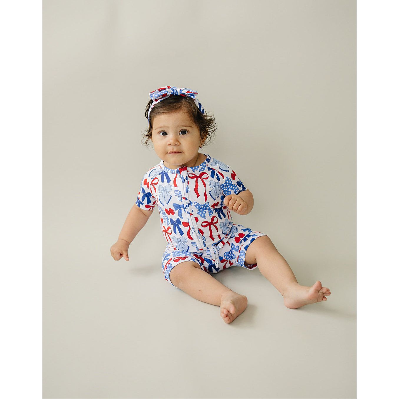 Bamboo Shorty Romper | Red-White & Bows