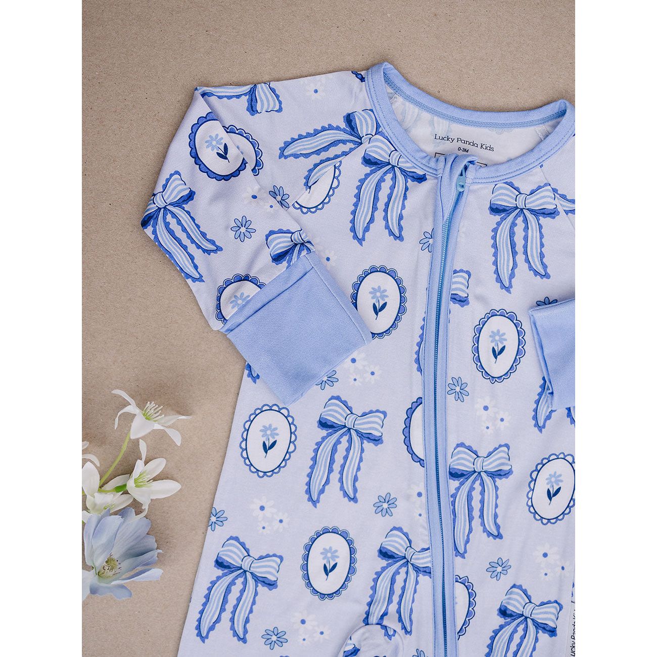 Bamboo Zip Romper | Blue Bow