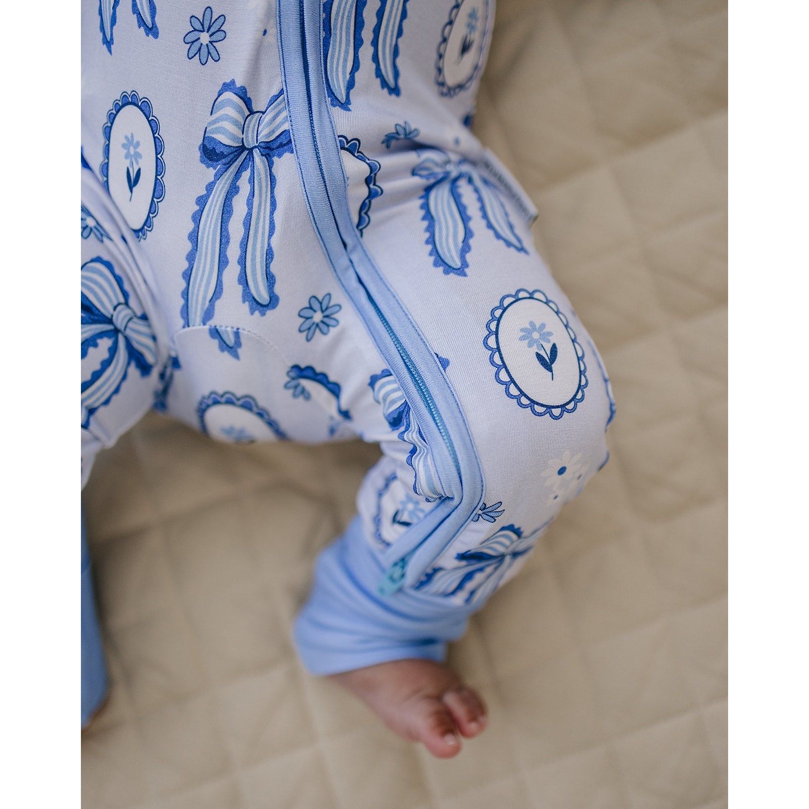 Bamboo Zip Romper | Blue Bow