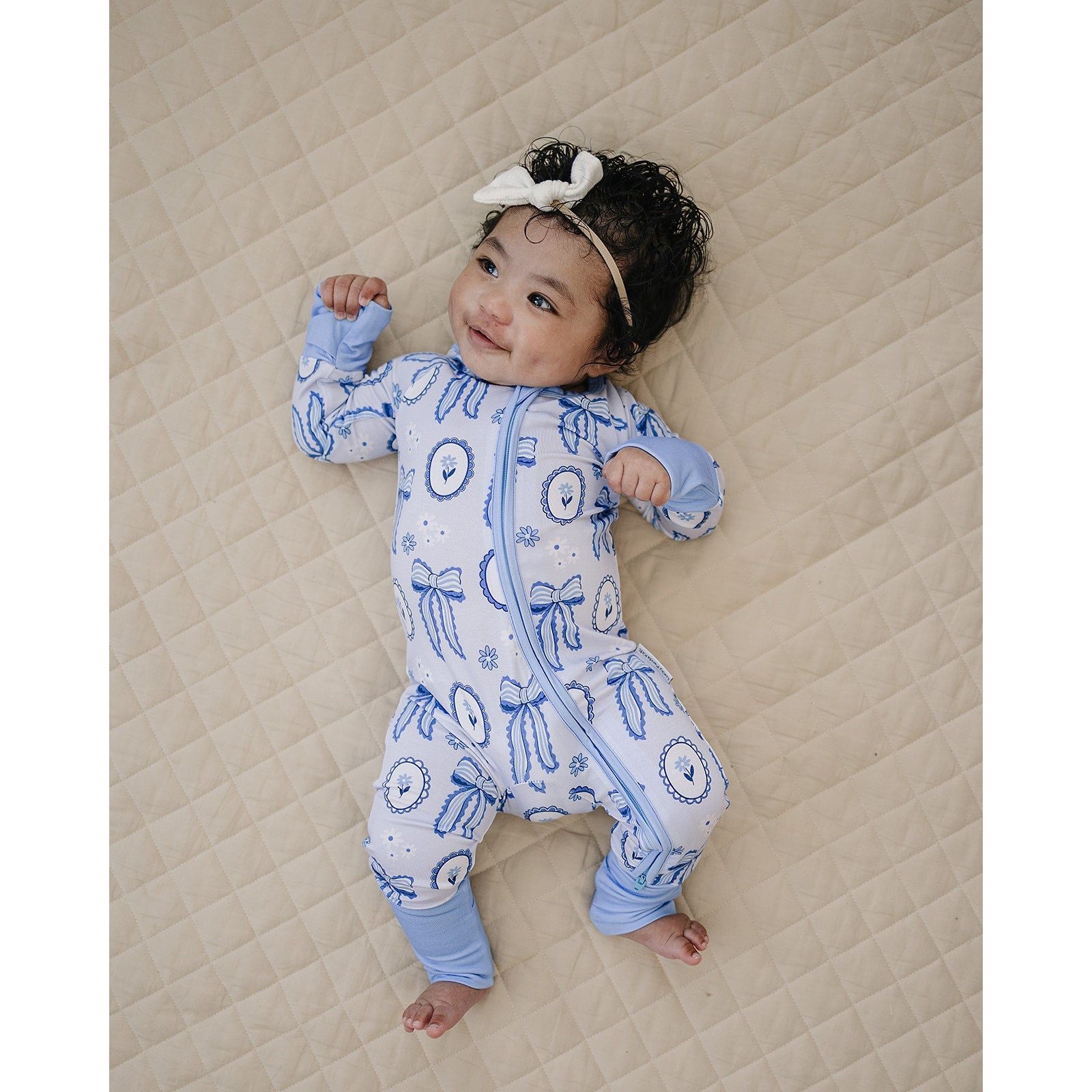 Bamboo Zip Romper | Blue Bow