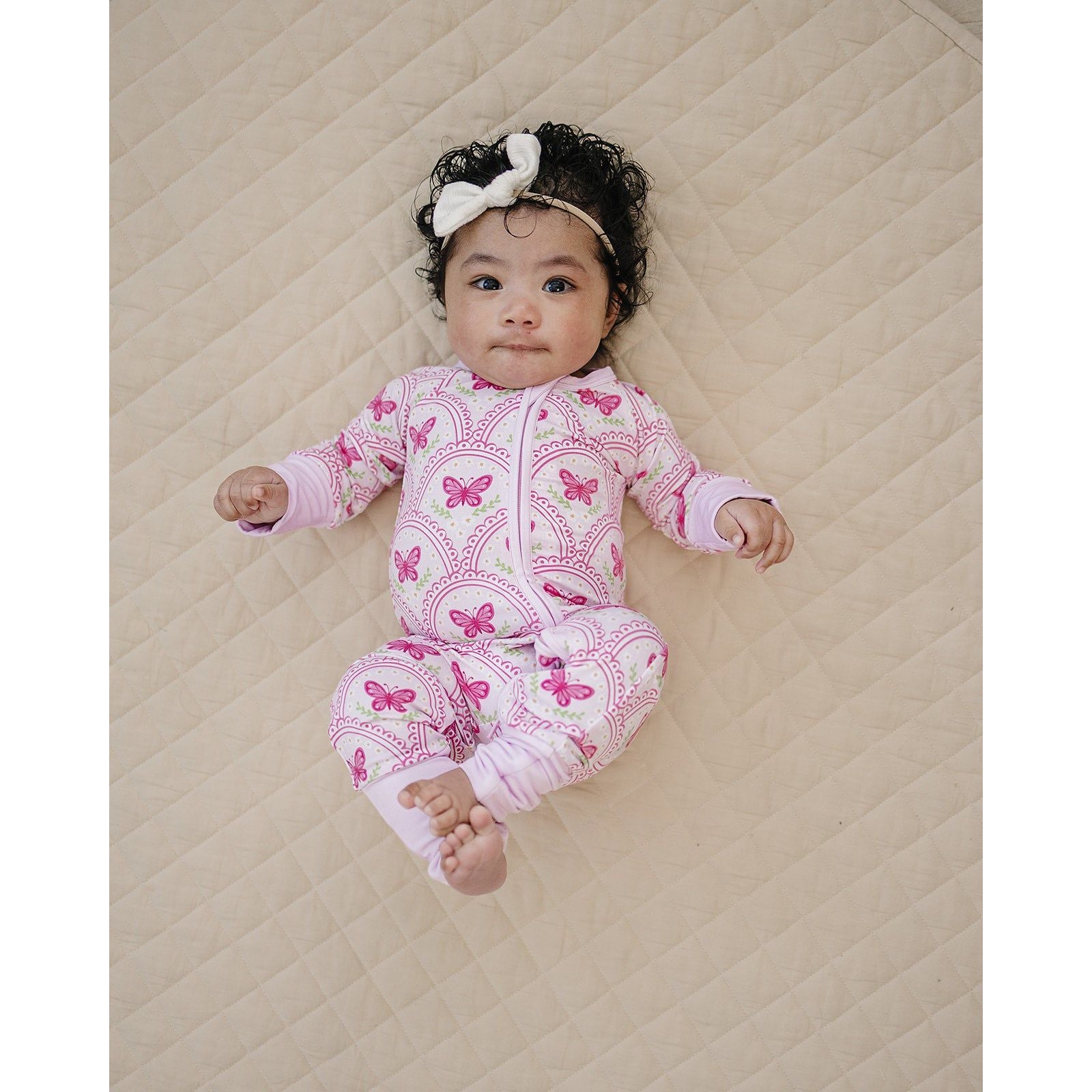 Bamboo Zip Romper | Pink Butterfly