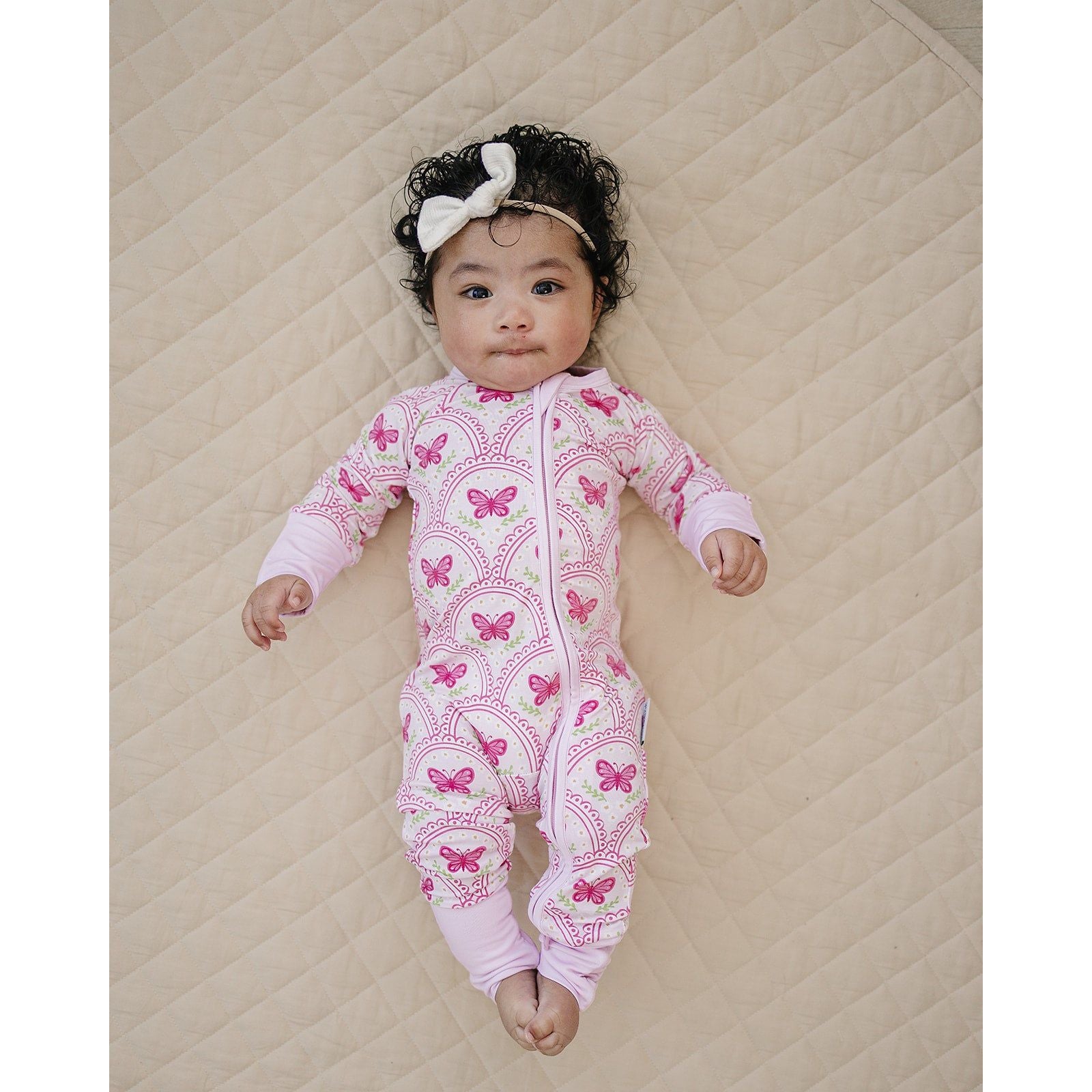 Bamboo Zip Romper | Pink Butterfly