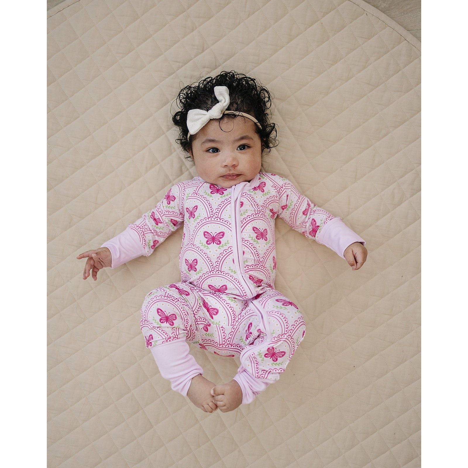 Bamboo Zip Romper | Pink Butterfly