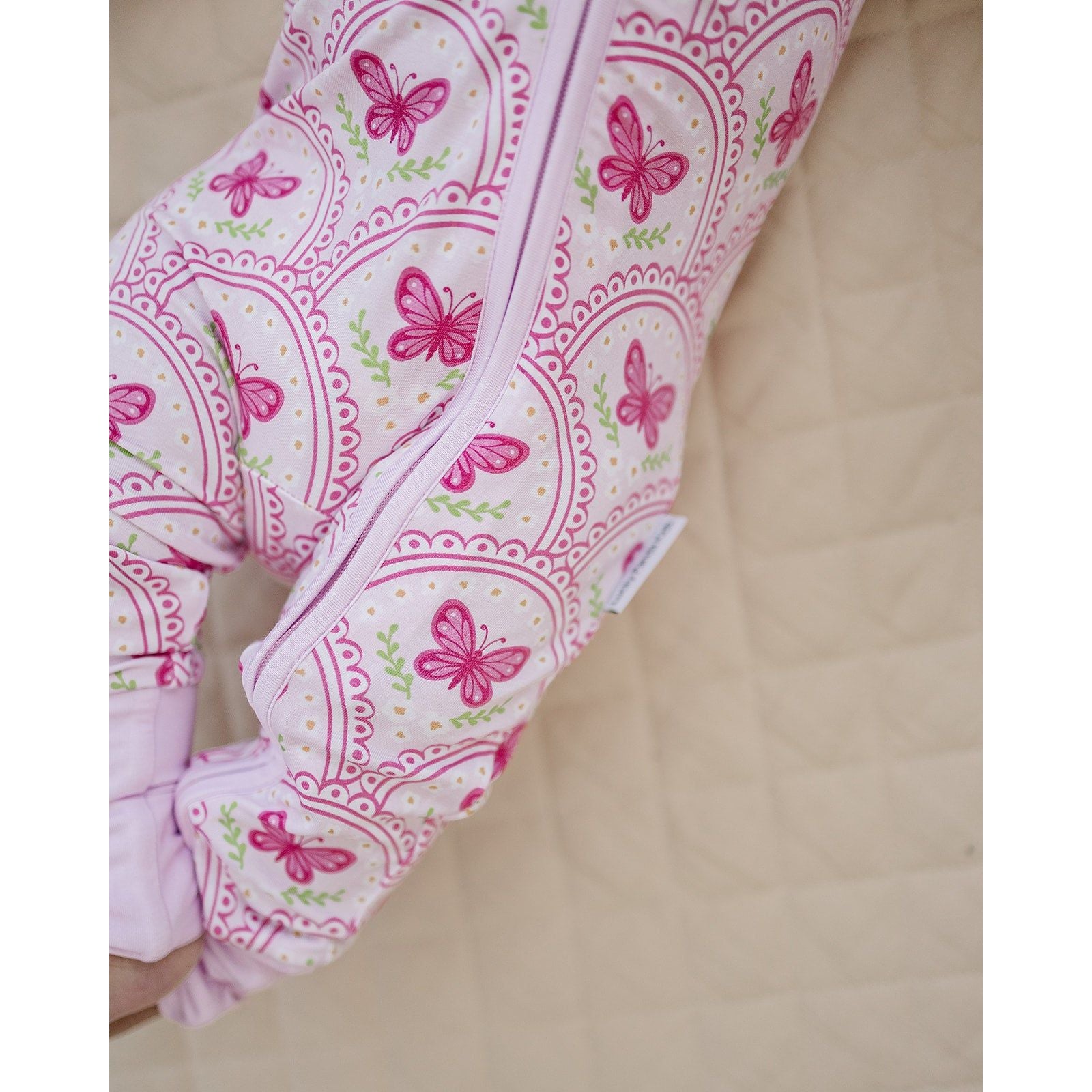 Bamboo Zip Romper | Pink Butterfly