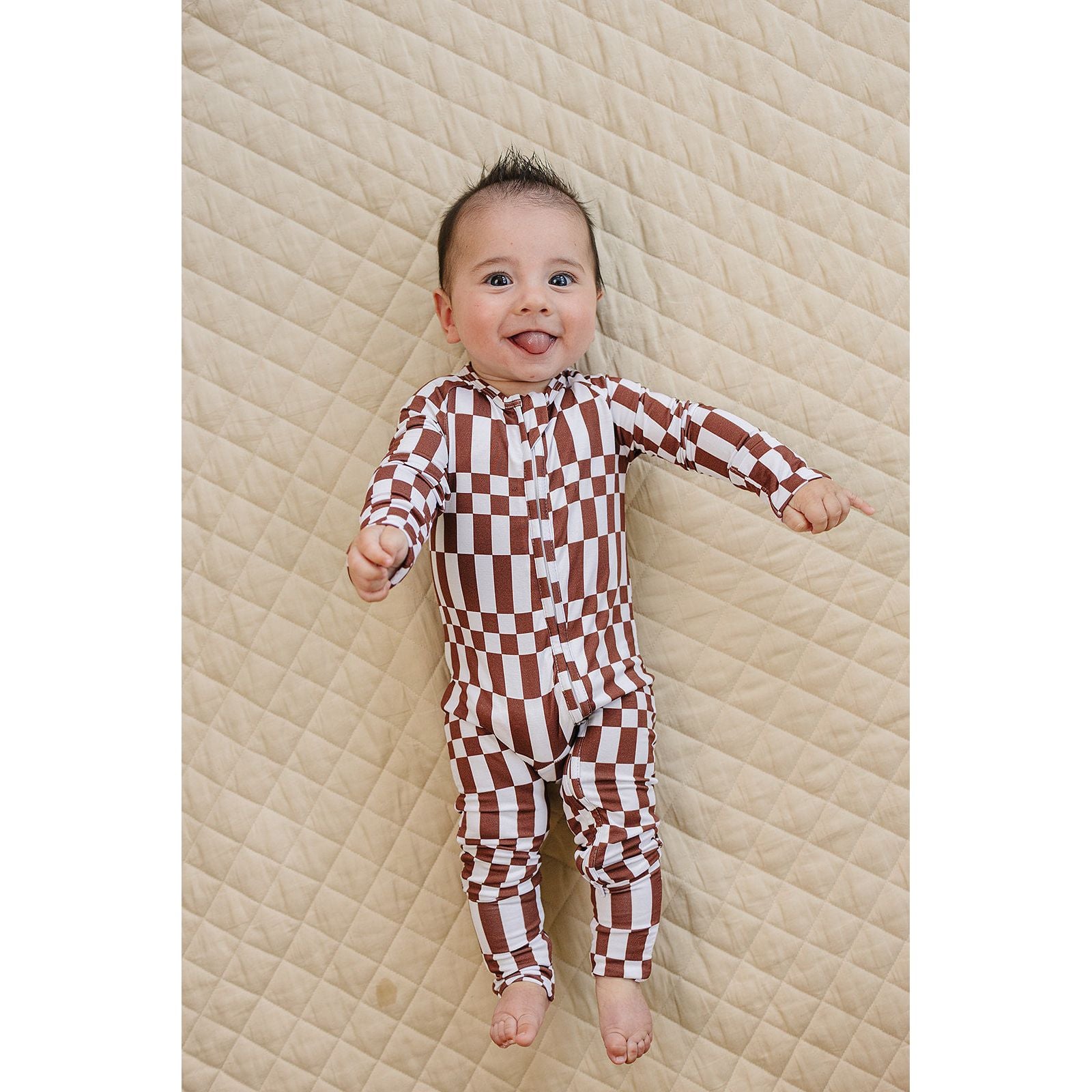 Bamboo Zip Romper | Chocolate Checkered