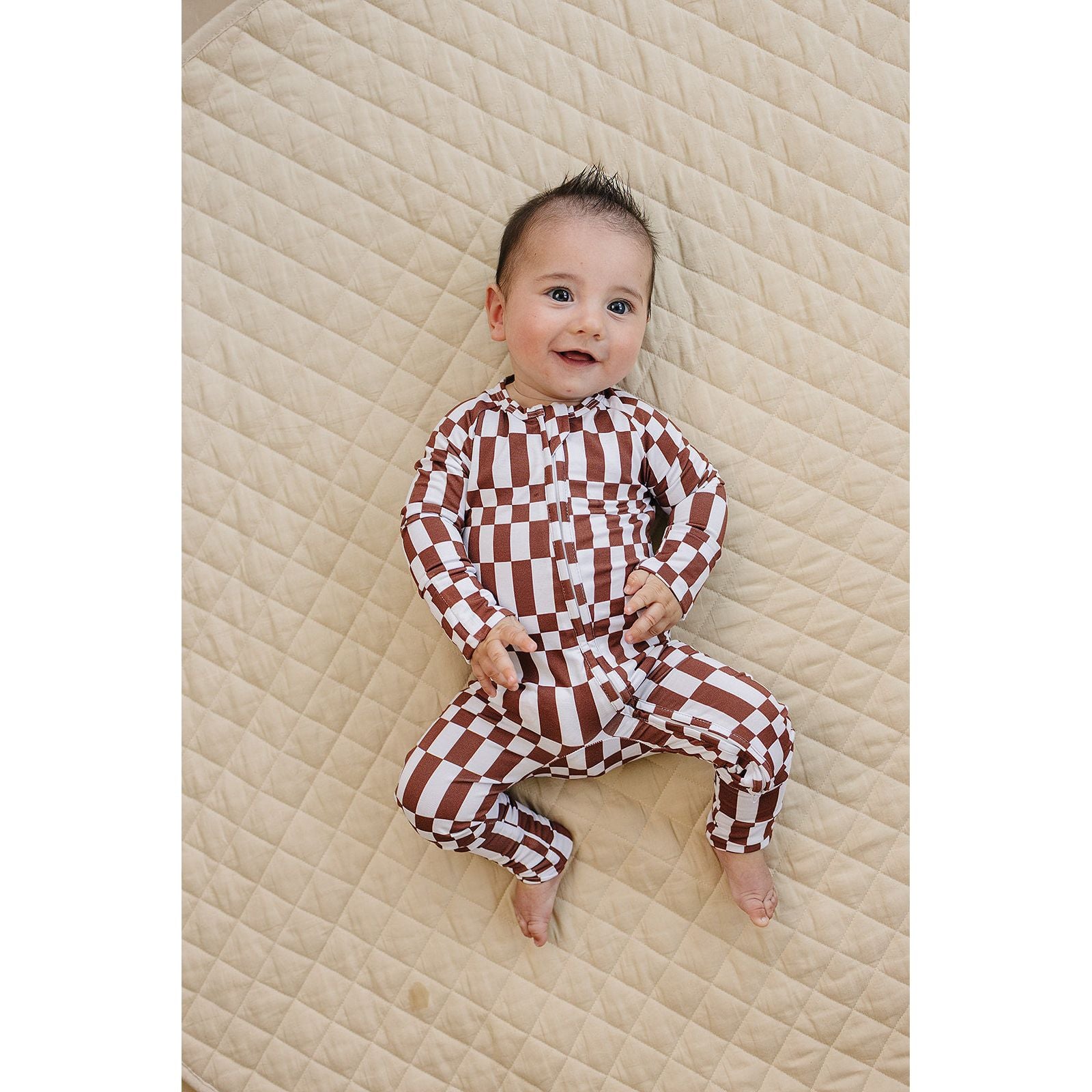 Bamboo Zip Romper | Chocolate Checkered