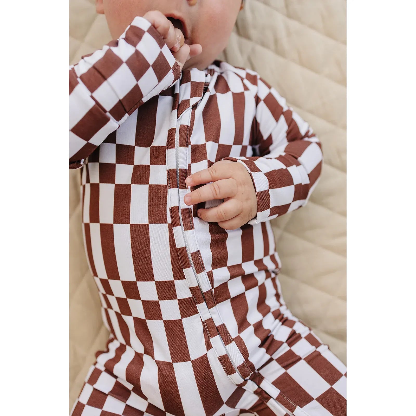 Bamboo Zip Romper | Chocolate Checkered
