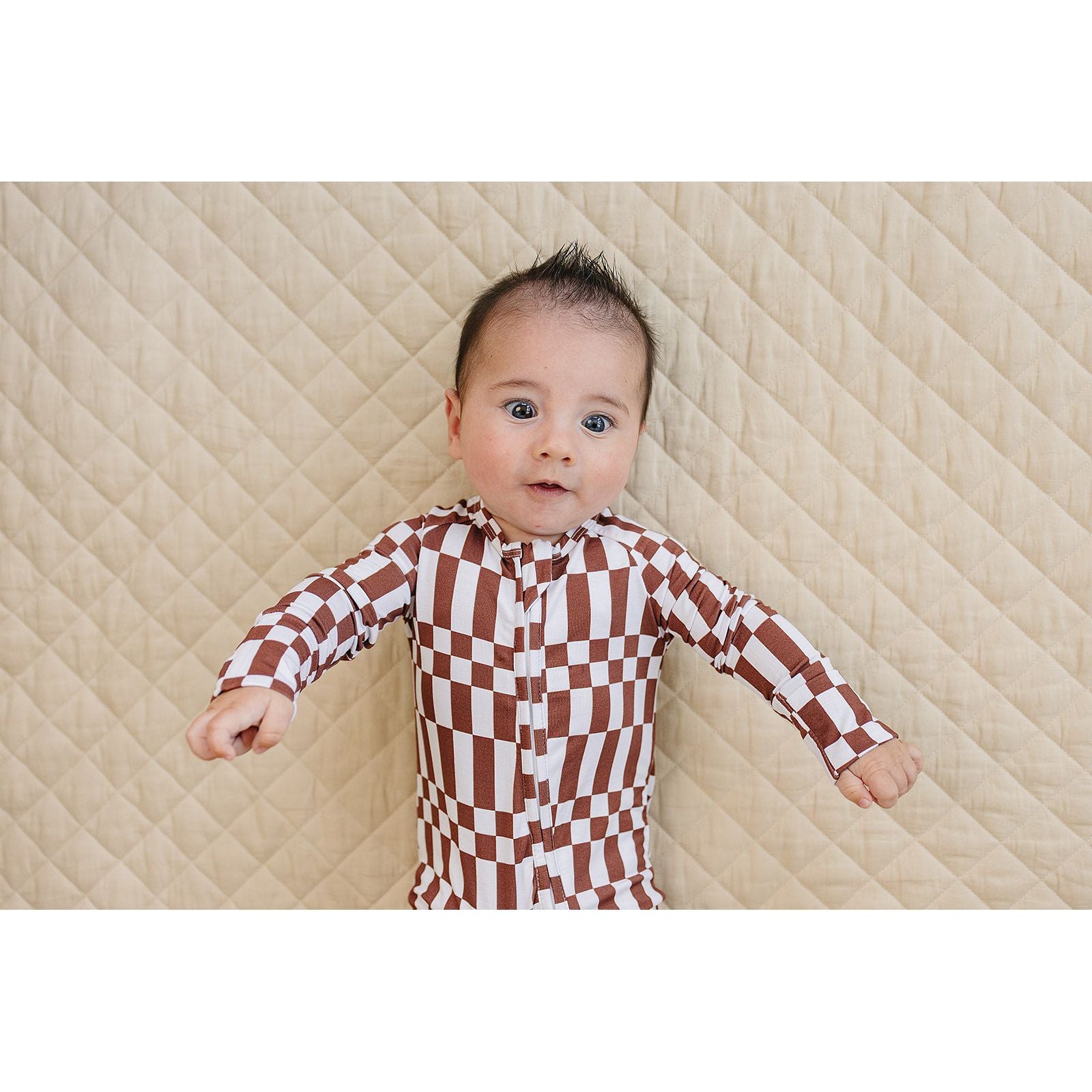 Bamboo Zip Romper | Chocolate Checkered
