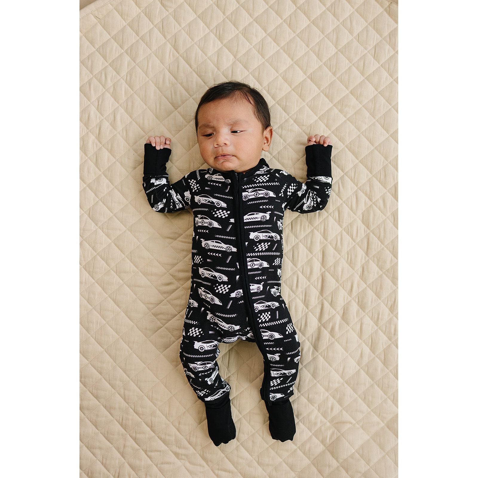 Bamboo Zip Romper | Race Cars