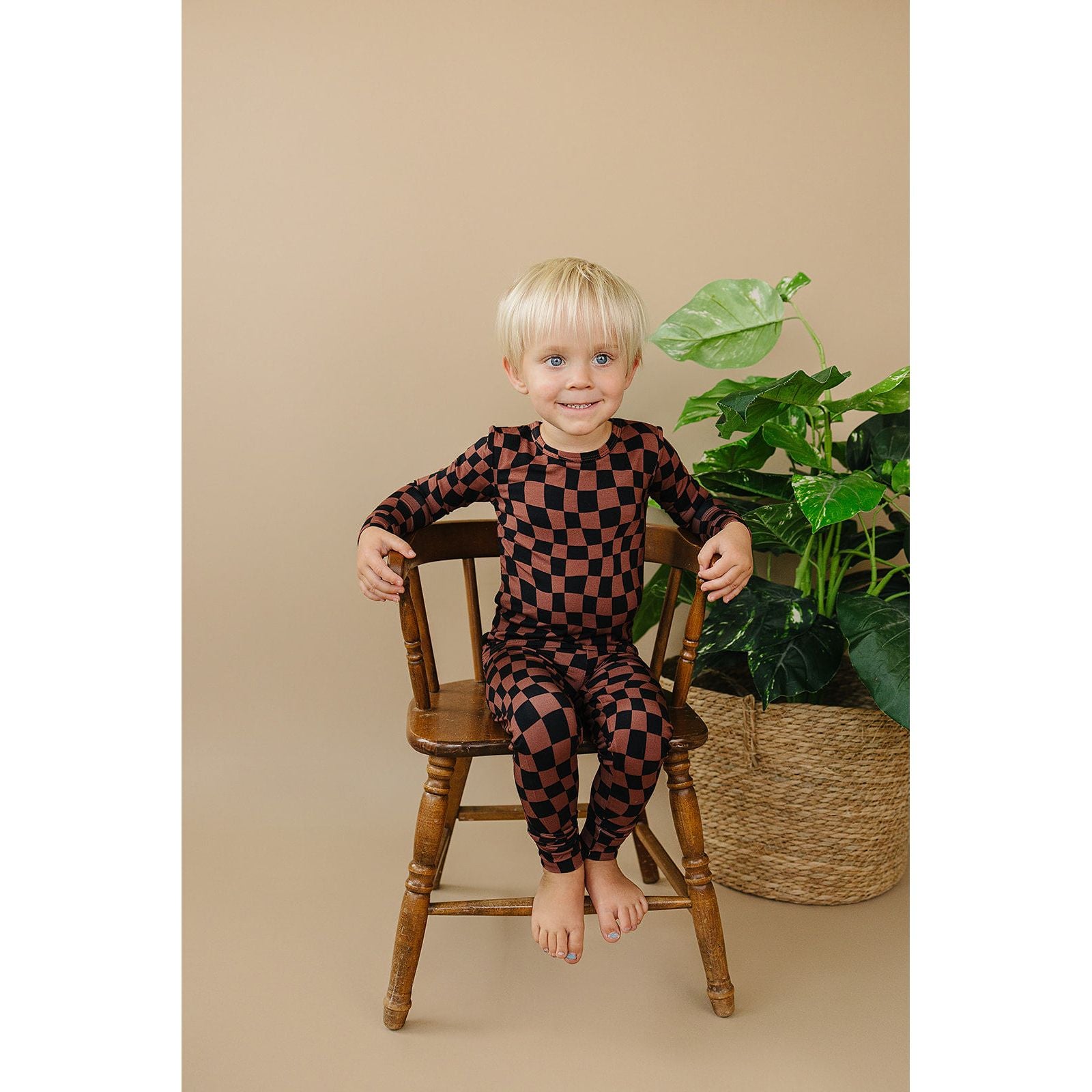 Bamboo Two Piece Set | Chocolate Wavy Checkered