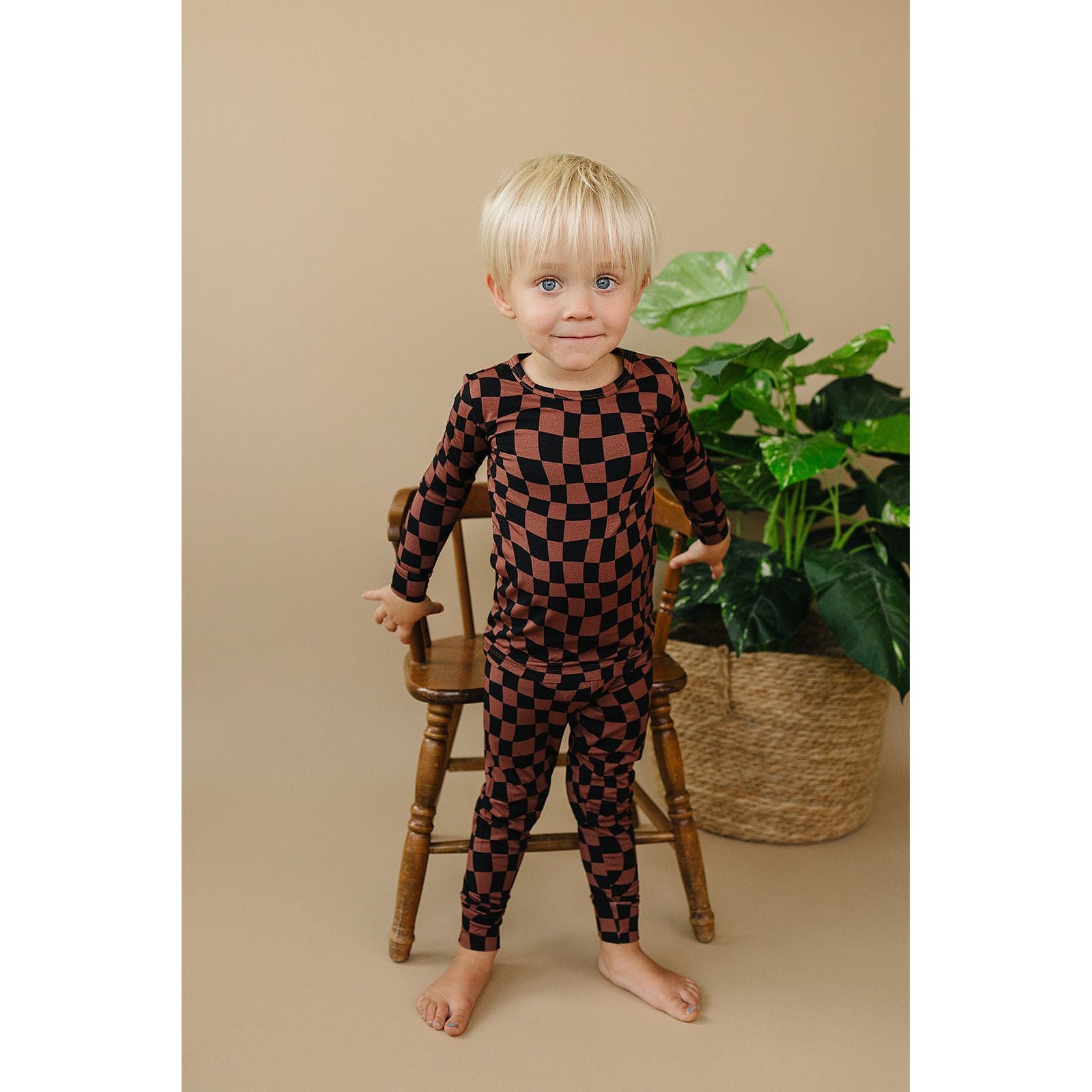 Bamboo Two Piece Set | Chocolate Wavy Checkered