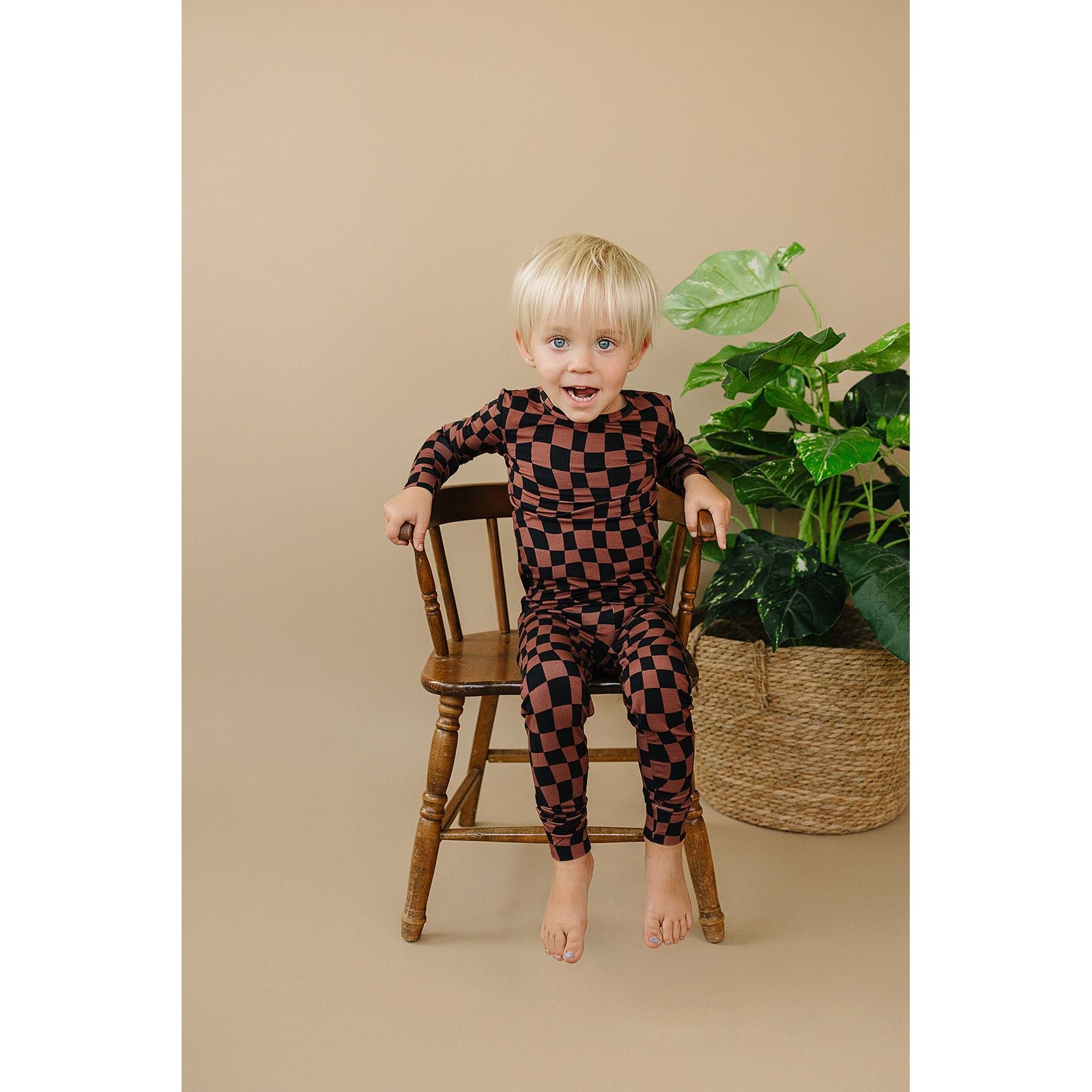 Bamboo Two Piece Set | Chocolate Wavy Checkered