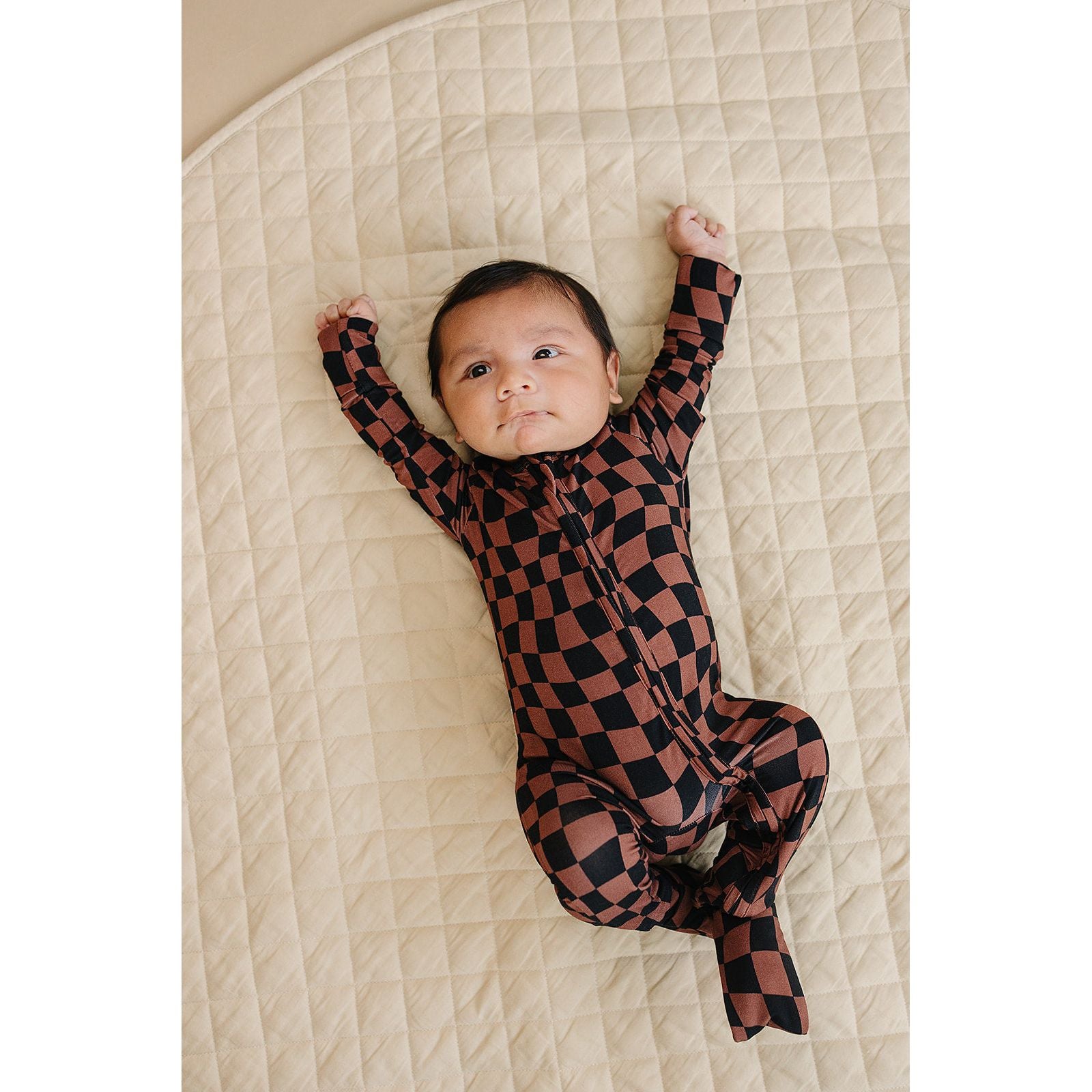 Bamboo Zip Romper | Chocolate Wavy Checkered