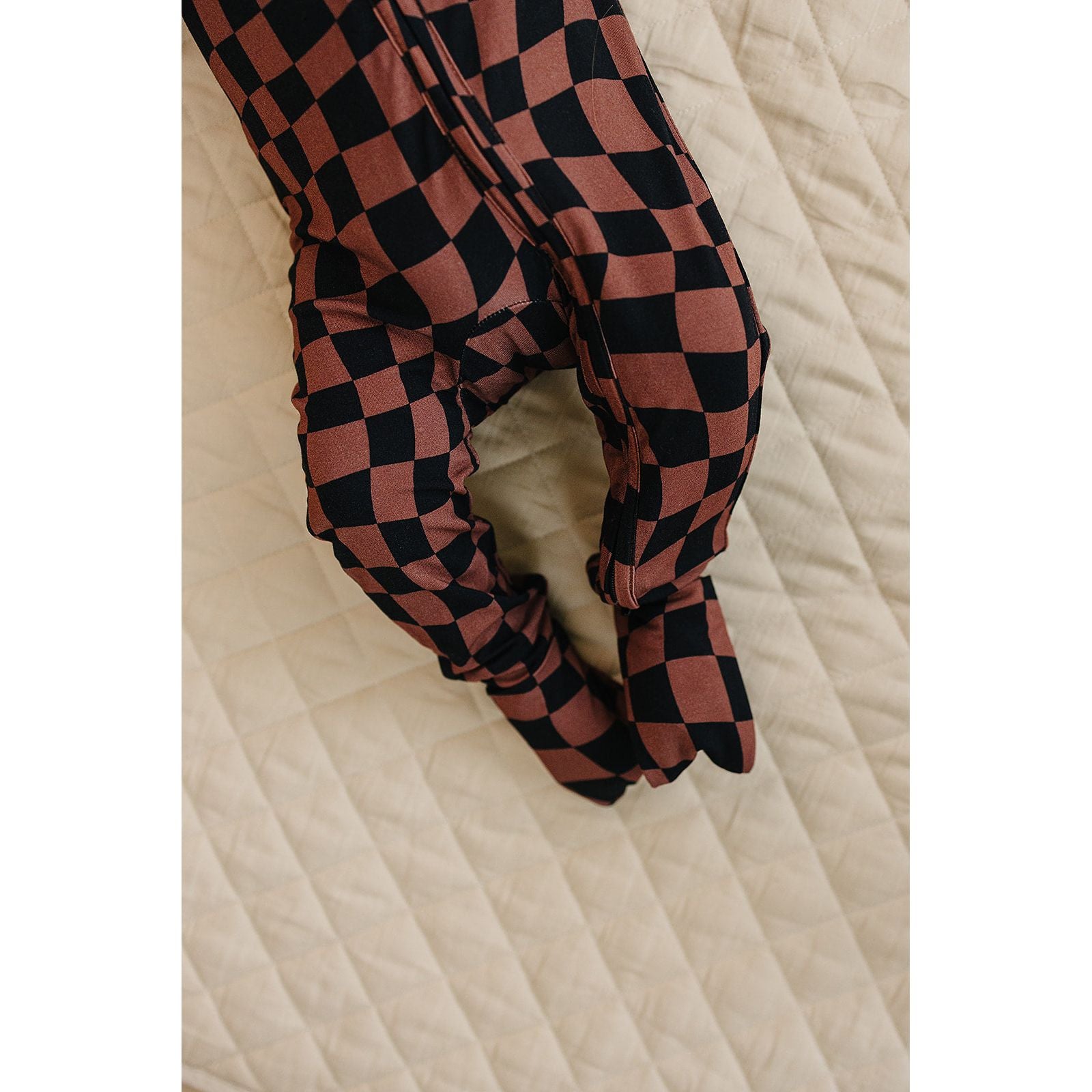 Bamboo Zip Romper | Chocolate Wavy Checkered