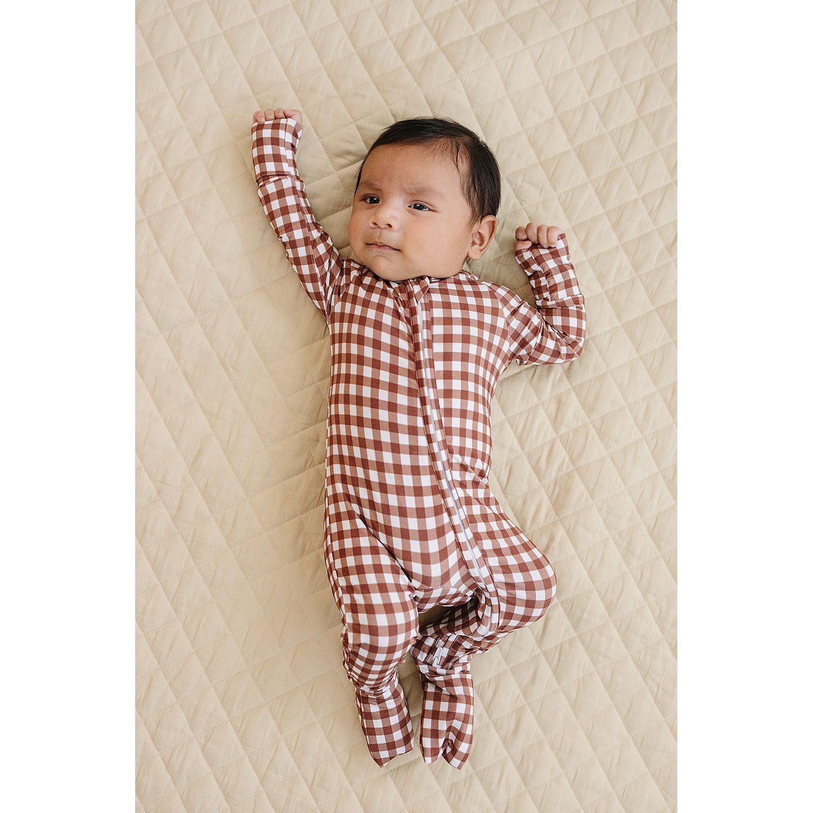 Bamboo Zip Romper | Chocolate Gingham