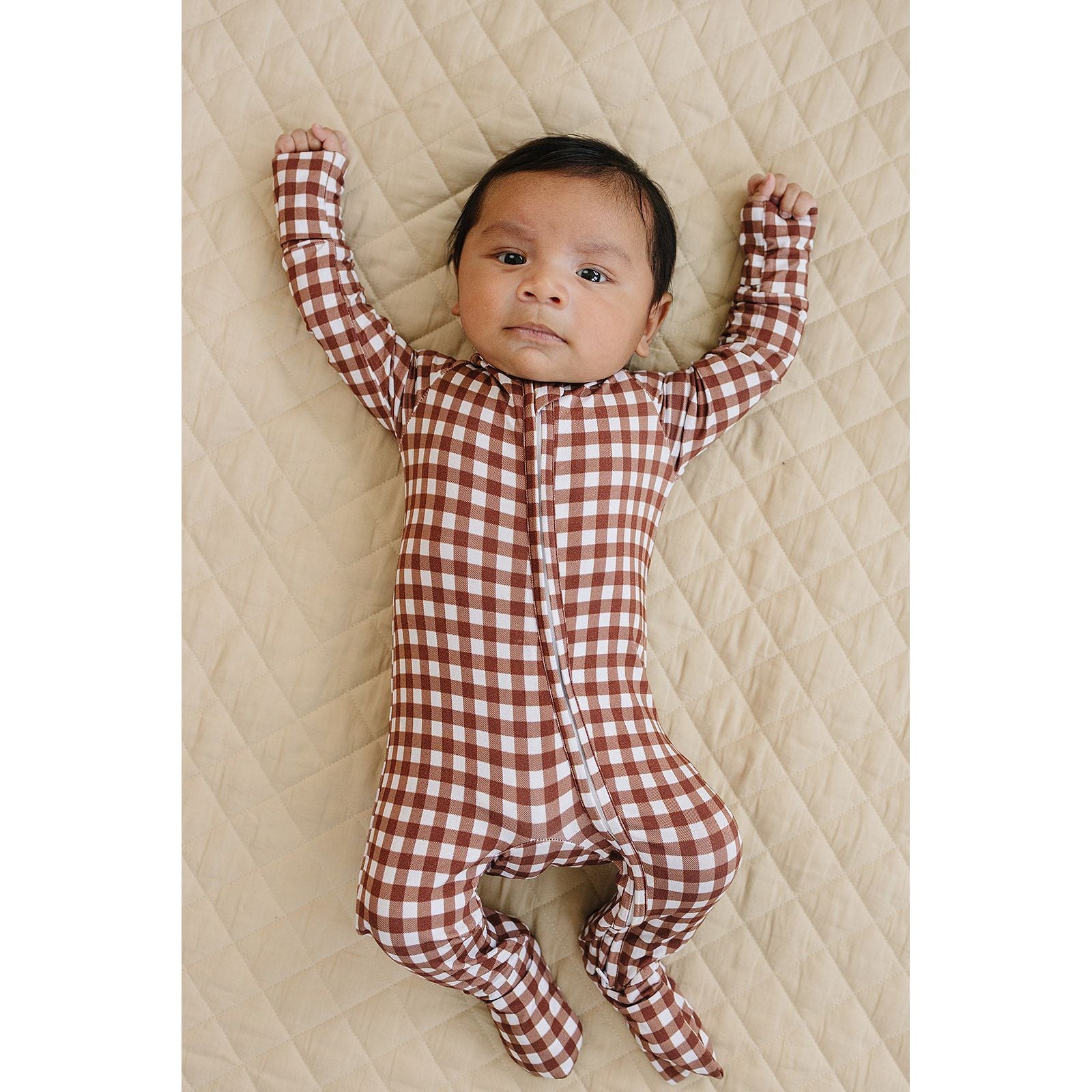 Bamboo Zip Romper | Chocolate Gingham