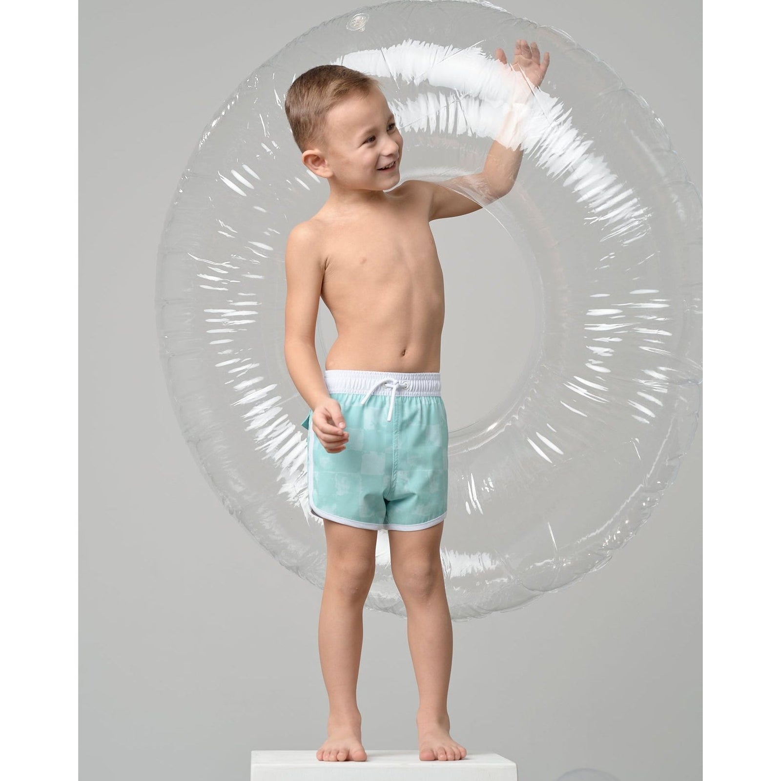 Boy's Swim Short - Mint Check