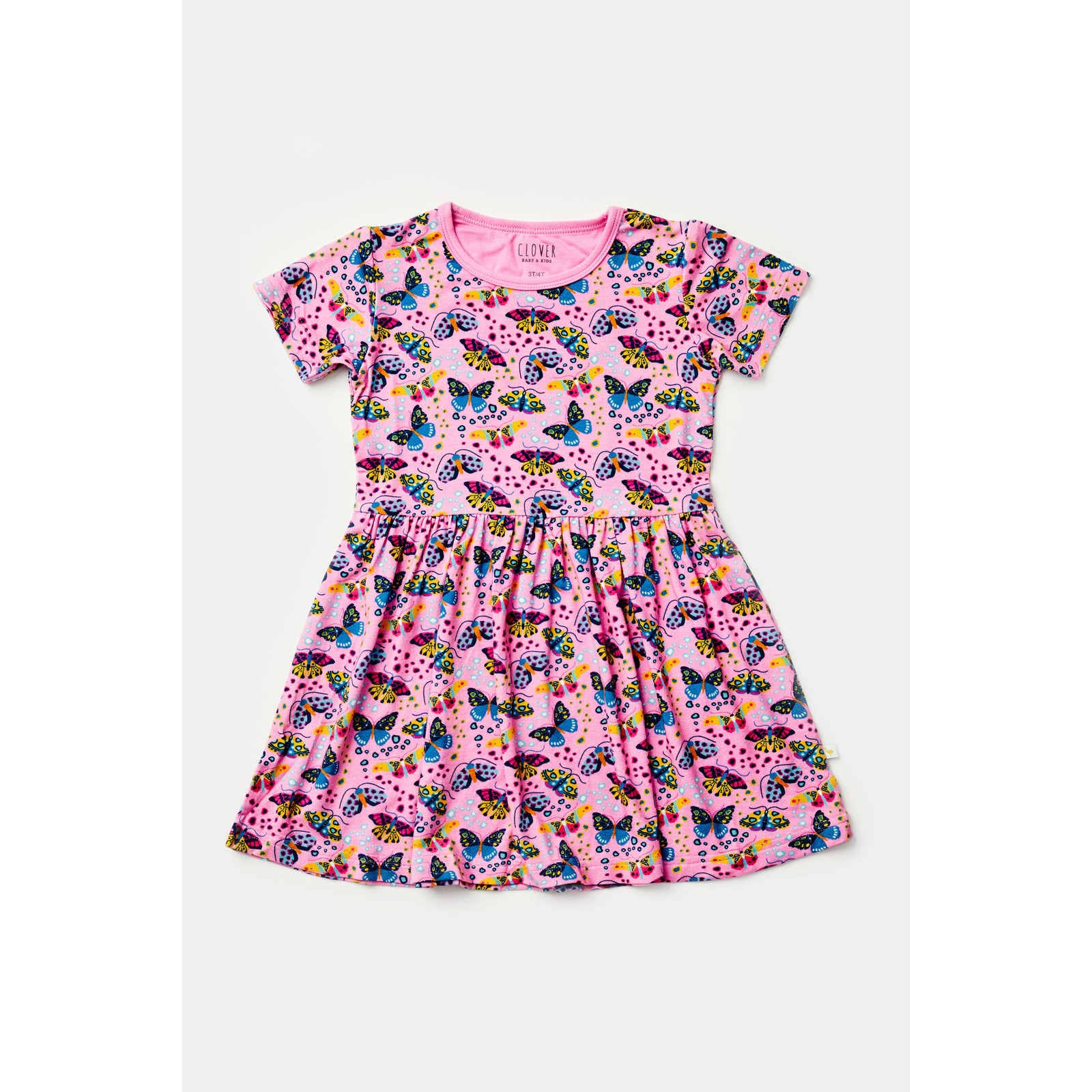 Stretchy Short Sleeve Twirl Dress - Butterflies