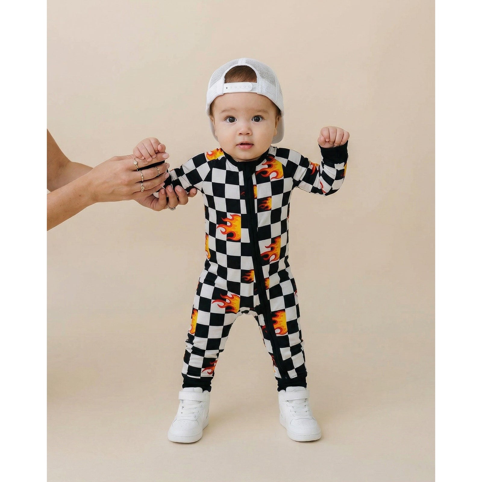 Bamboo Zip Romper | Checker Blaze