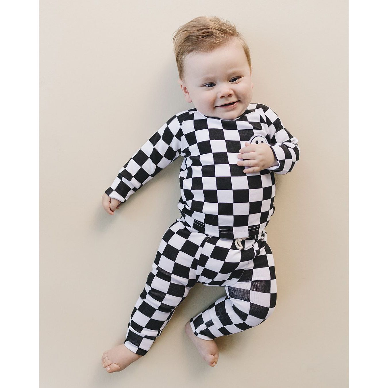 Checkered Smiley Lounge Set | Black