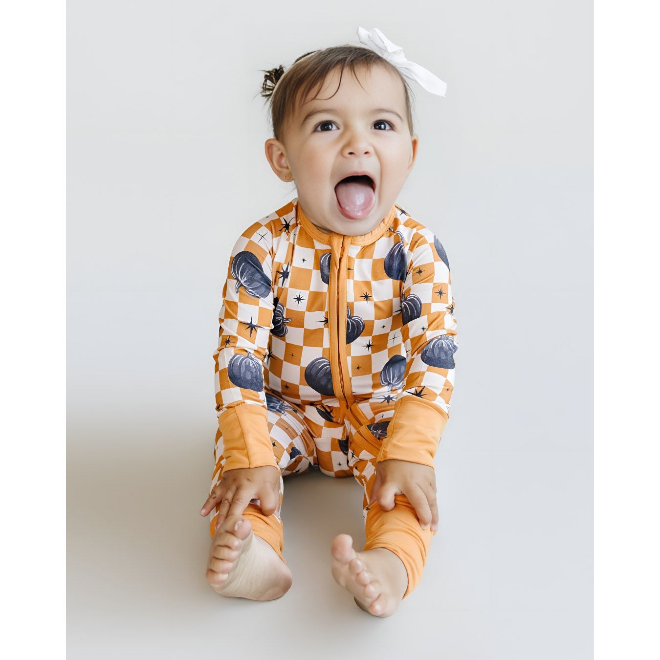 Bamboo Zip Romper | Checkered Pumpkin