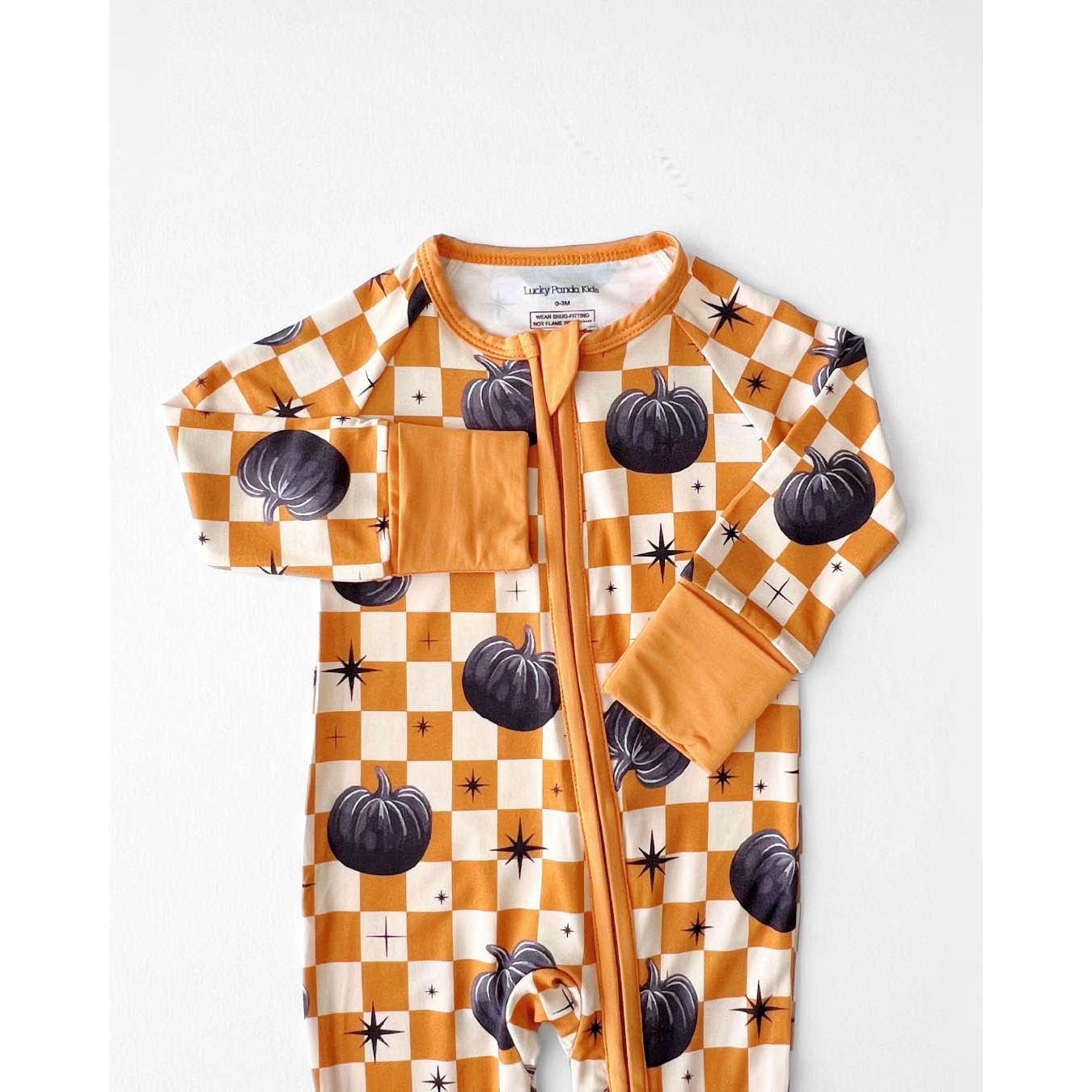 Bamboo Zip Romper | Checkered Pumpkin