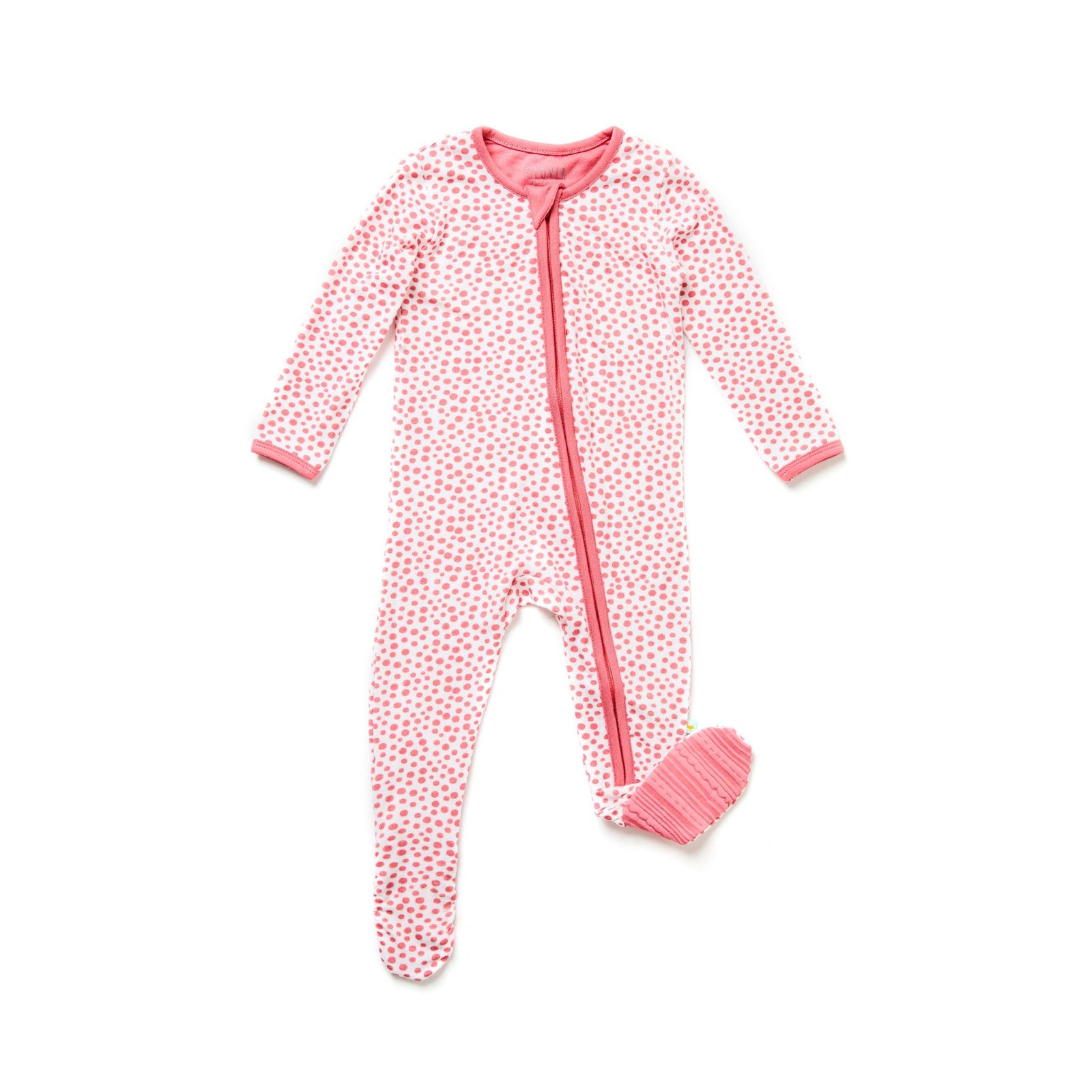 Soft & Stretchy Zipper Footie - Coral Dots