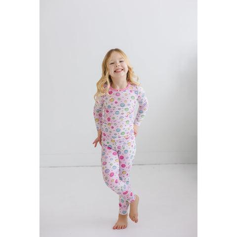 happy pink long sleeve pajama set