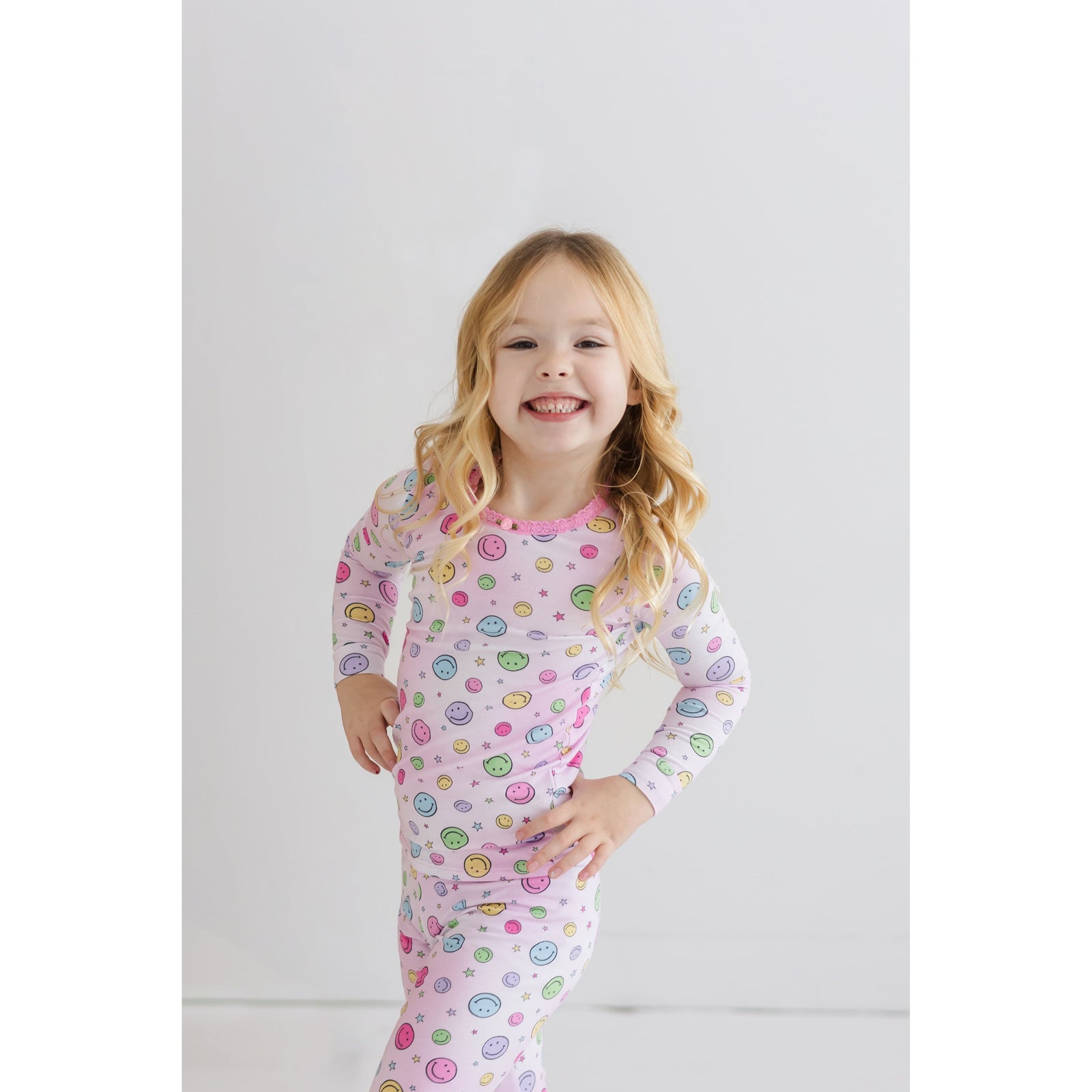happy pink long sleeve pajama set