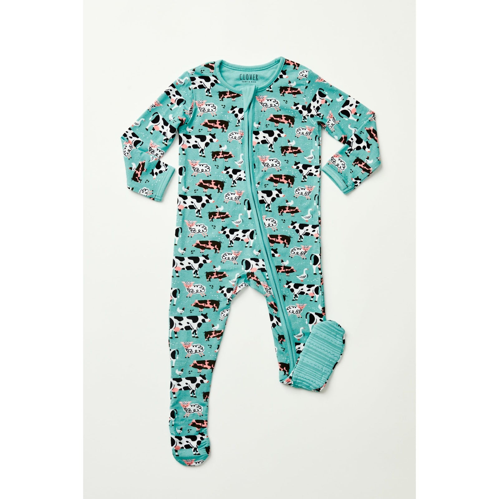 Soft & Stretchy Zipper Footie - Farm Friends