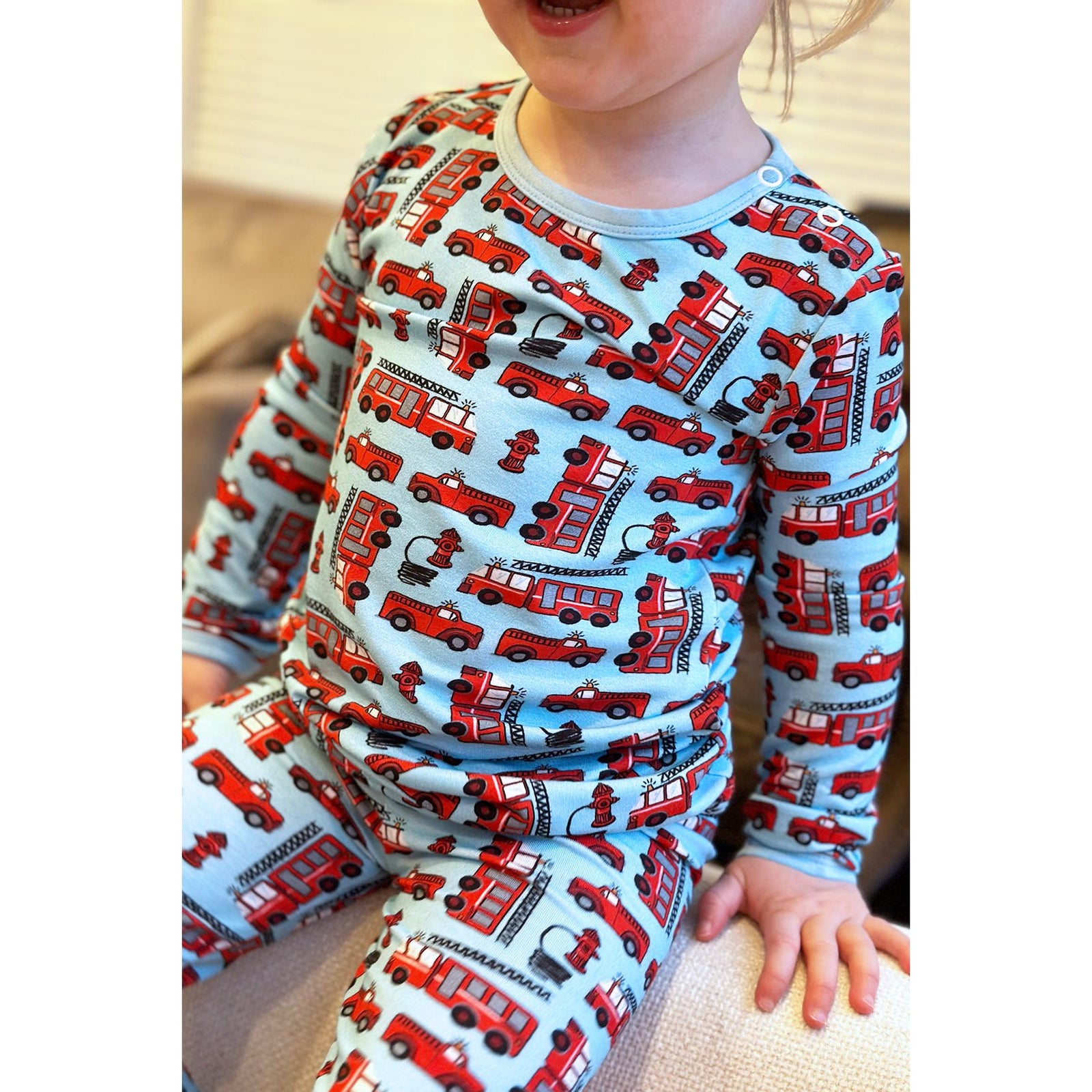 Long Sleeve Pajama Set - Fire Trucks