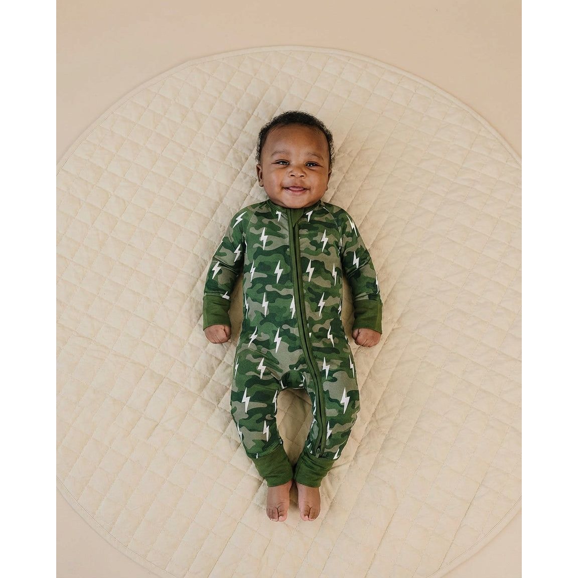 Bamboo Zip Romper | Green Camo Bolts