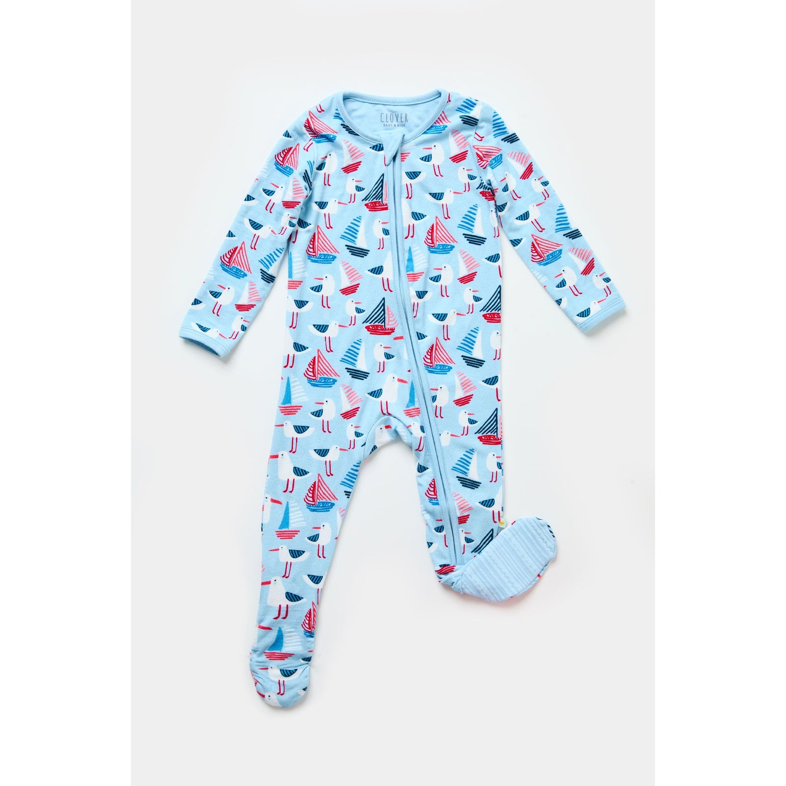 Soft & Stretchy Zipper Footie - Seagulls
