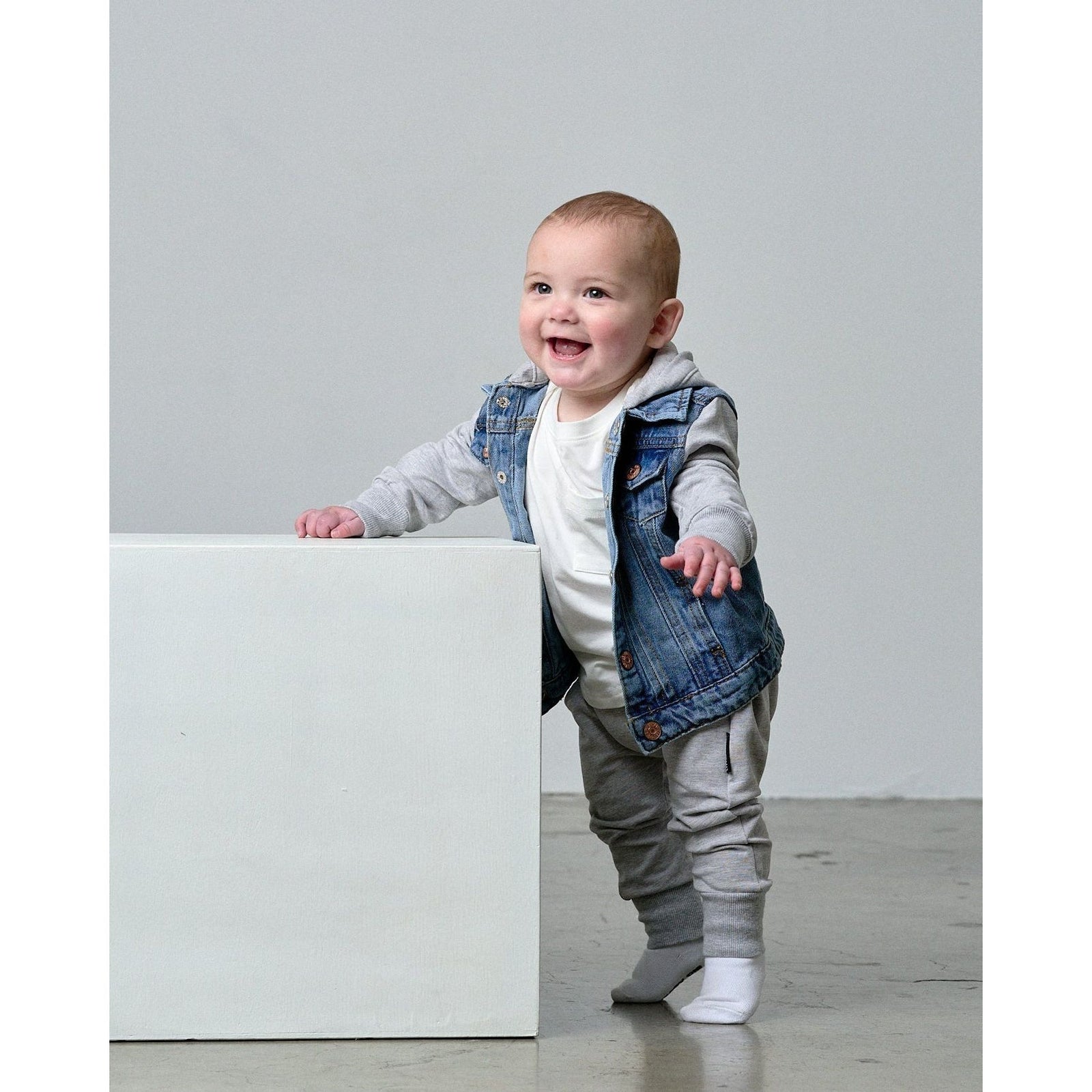 Hooded Denim Jacket - Grey