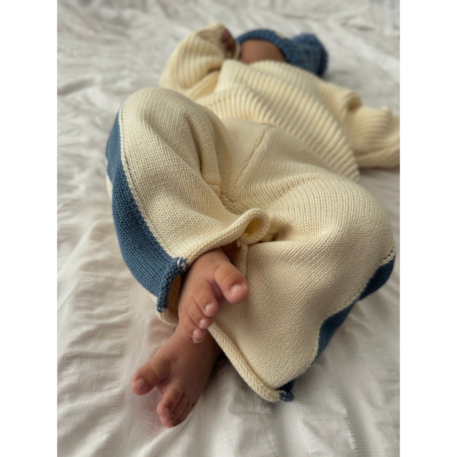 Knit Striped Pants - Cream & Denim Blue