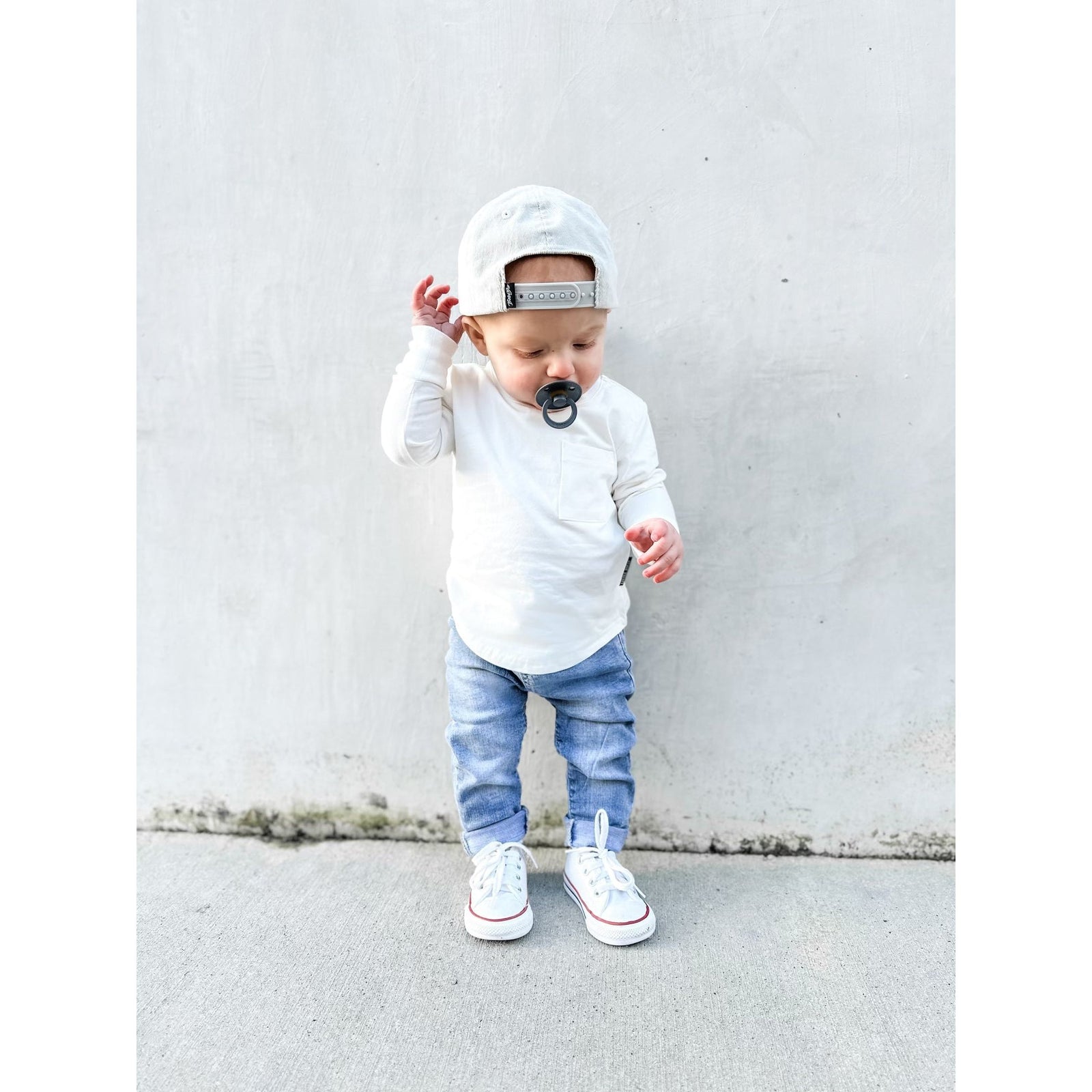 Long Sleeve Pocket Tee - White