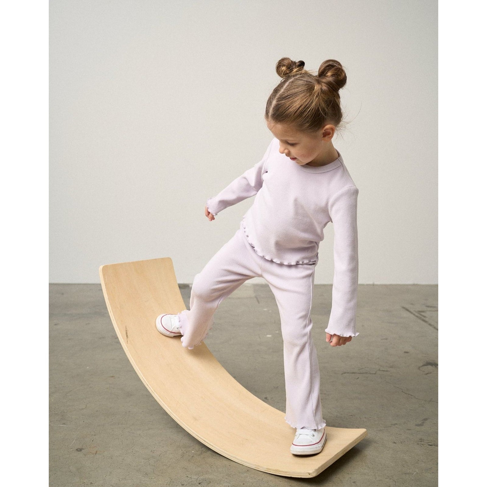 Long Sleeve Ribbed Lettuce Trim Tee - Lilac