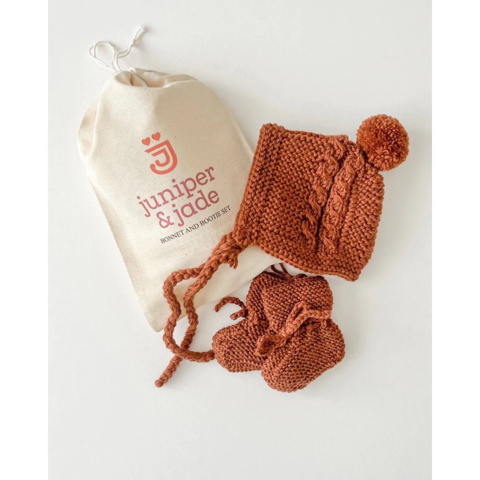 Merino Wool Bonnet & Bootie Set | Cinnamon
